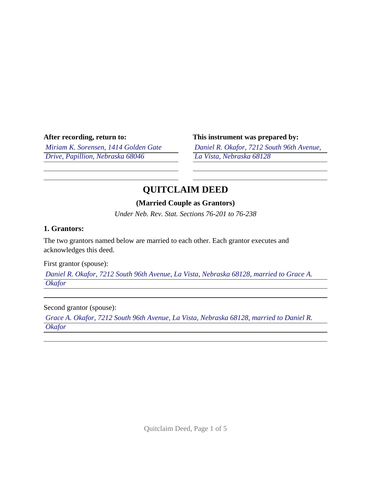 Garfield County Completed Example of the Quitclaim Deed (Married Couple as Grantors) Document