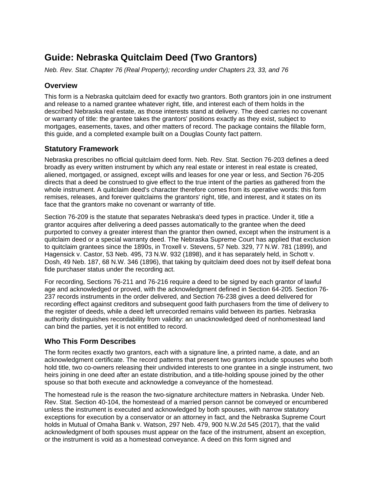 Box Butte County Quitclaim Deed (Two Grantors) Guide