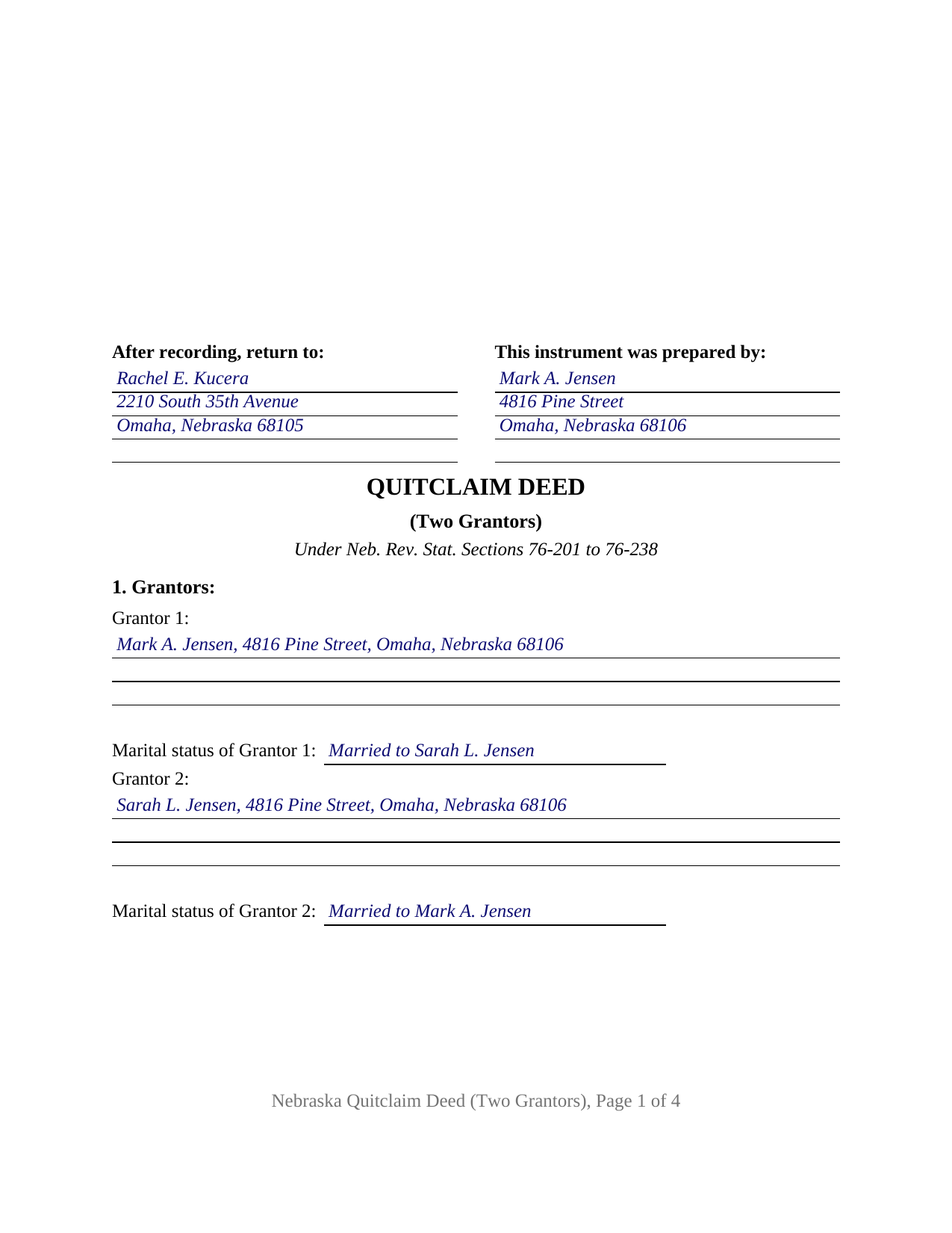 Box Butte County Completed Example of the Quitclaim Deed (Two Grantors) Document