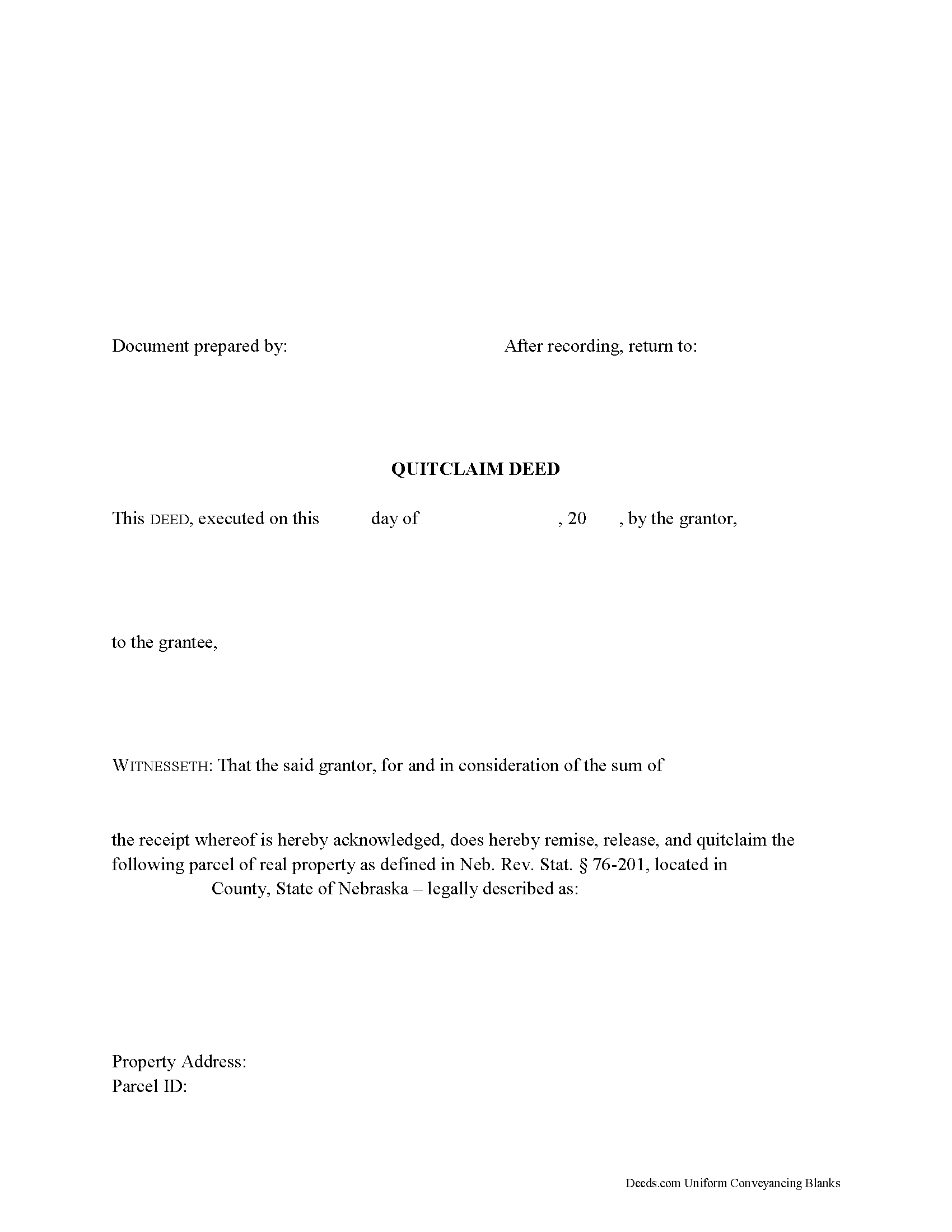 Cuming County Quitclaim Deed Form