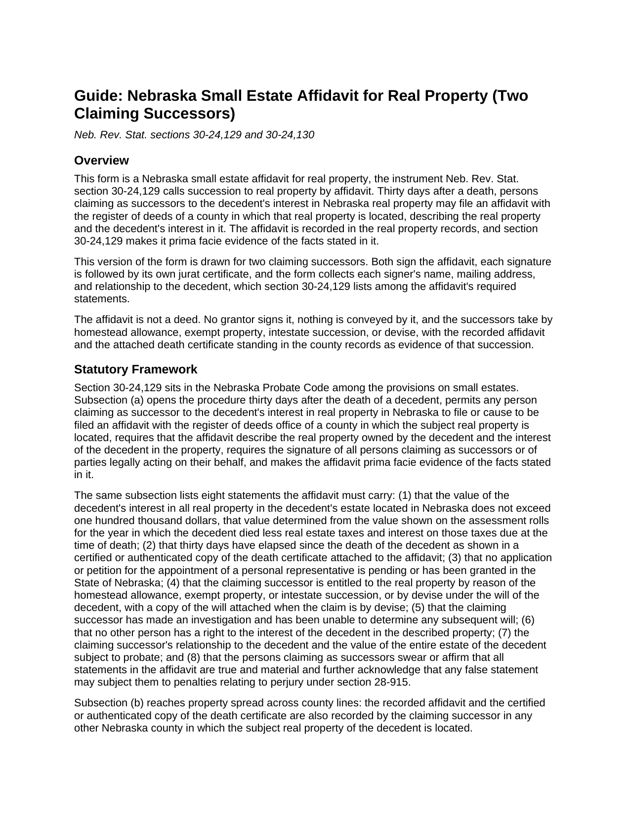 Boone County Small Estate Affidavit for Real Property (Two Claiming Successors) Guide