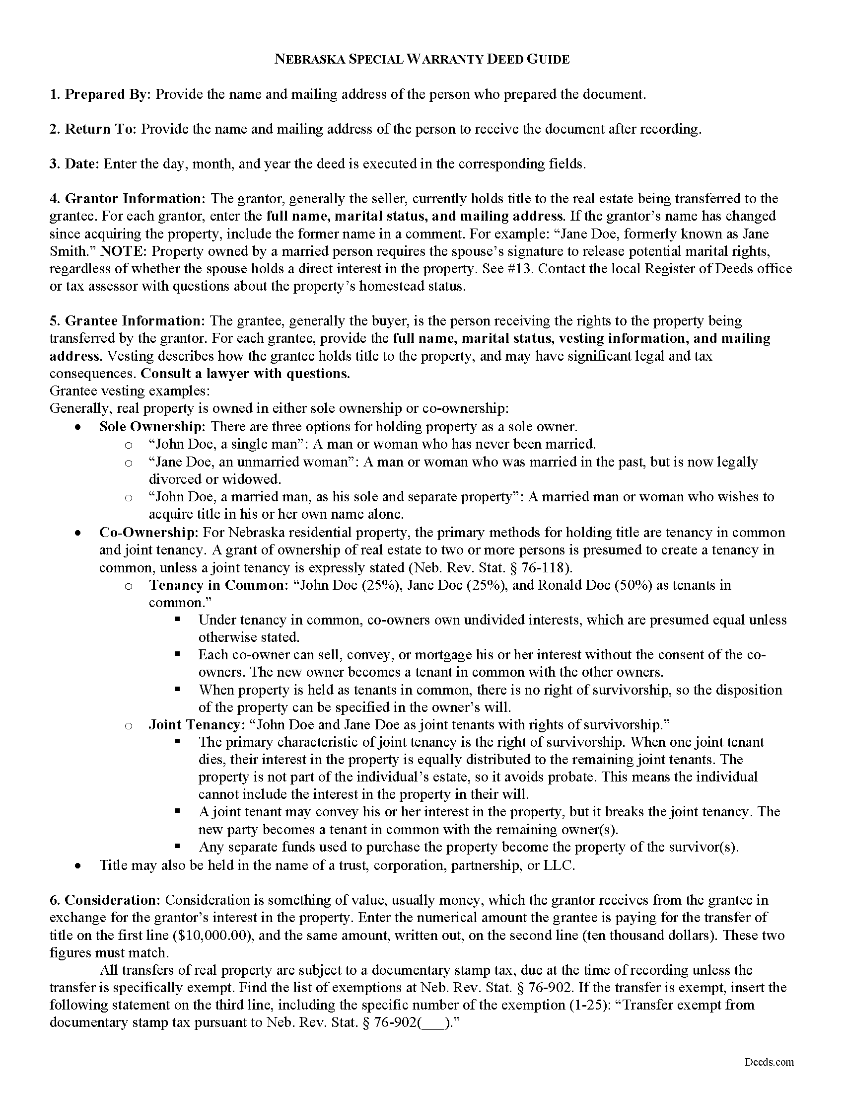 Cuming County Special Warranty Deed Guide