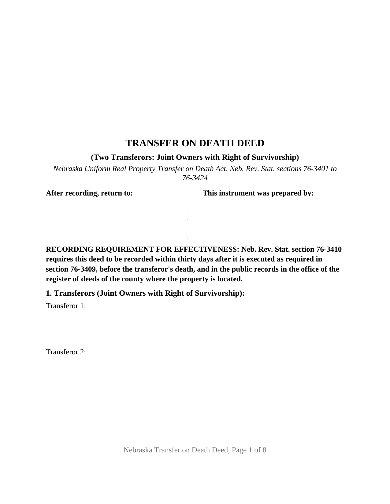 Cass County Transfer on Death Deed (Joint Owners with Right of Survivorship) Form
