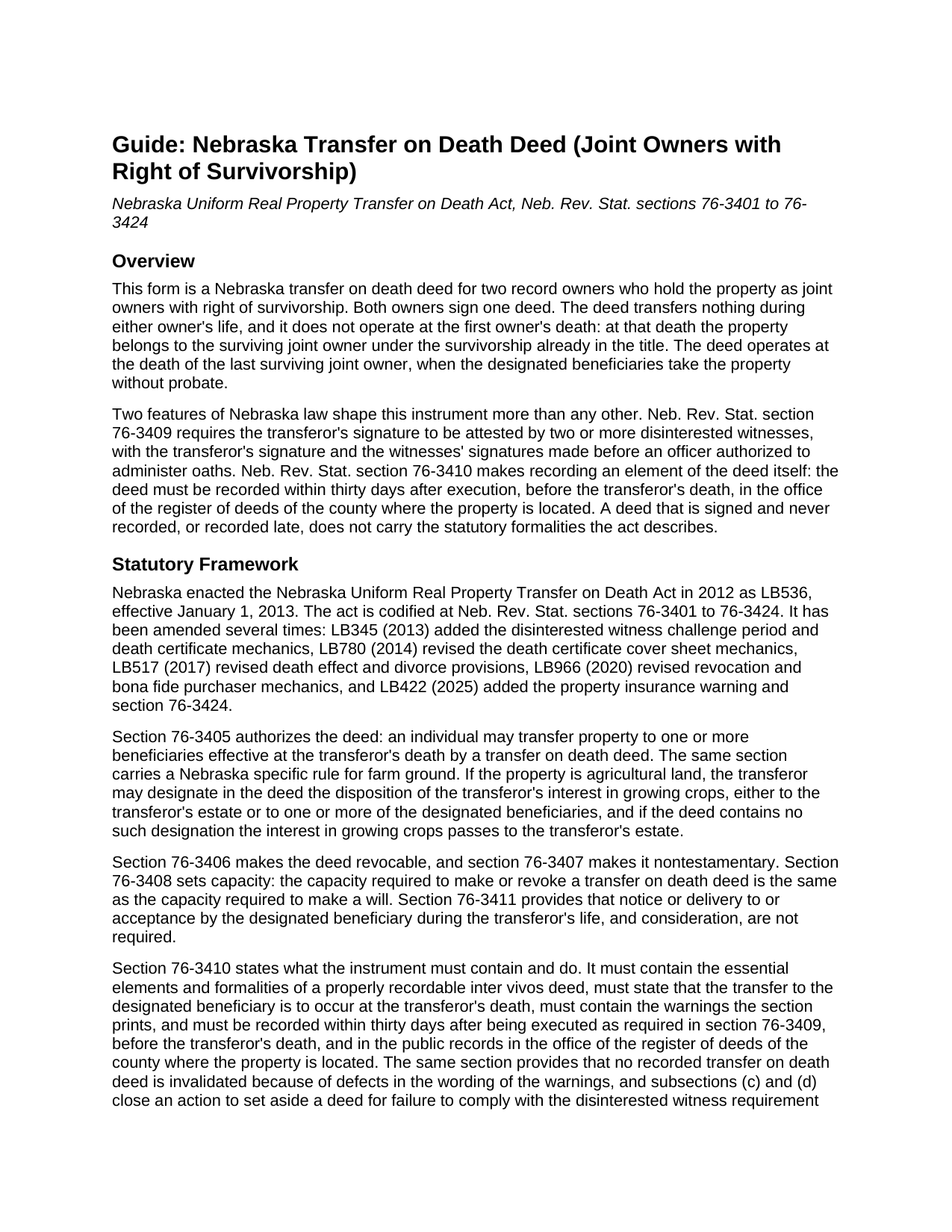 Cass County Transfer on Death Deed (Joint Owners with Right of Survivorship) Guide