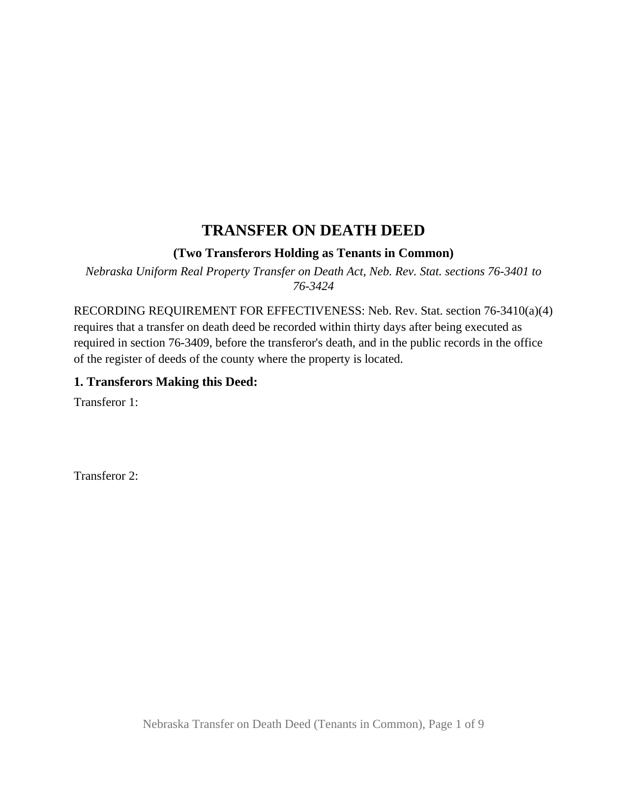 Boone County Transfer on Death Deed (Tenants in Common) Form
