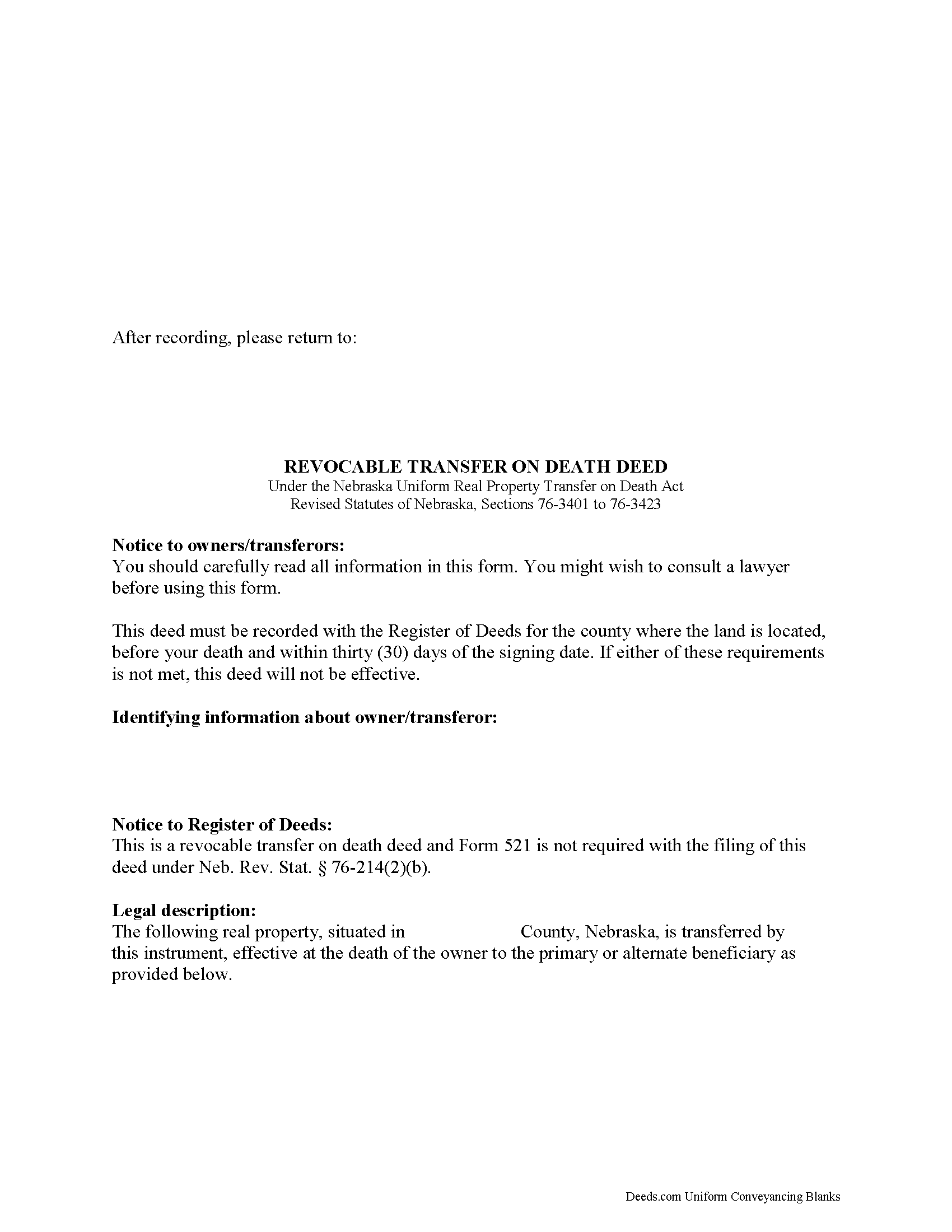 Knox County Transfer on Death Deed Form