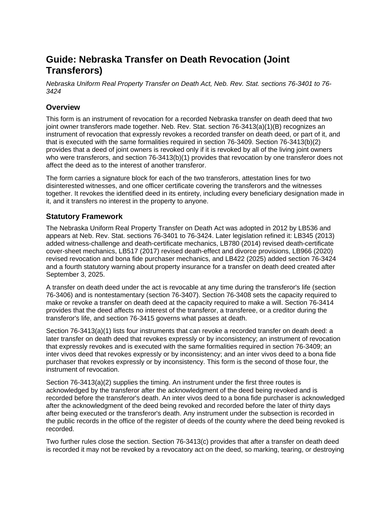 Keya Paha County Transfer on Death Revocation (Joint Transferors) Guide