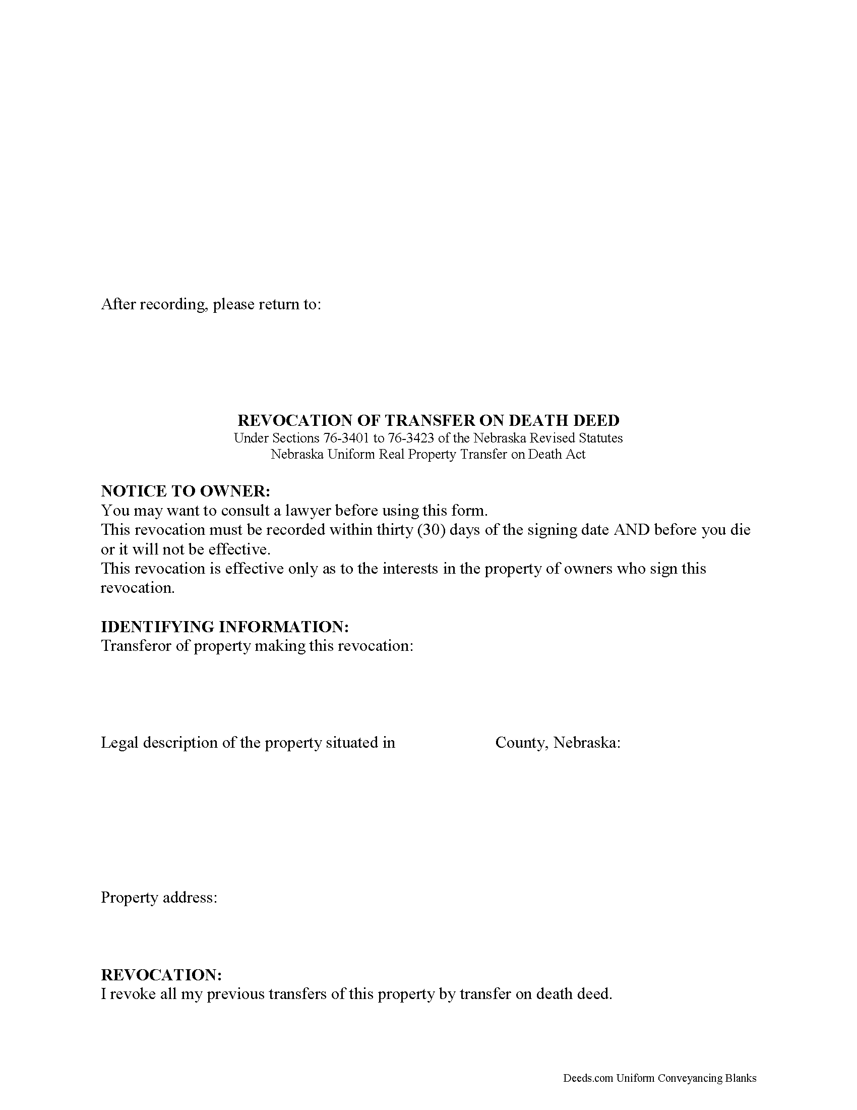 Saunders County Transfer on Death Revocation Form