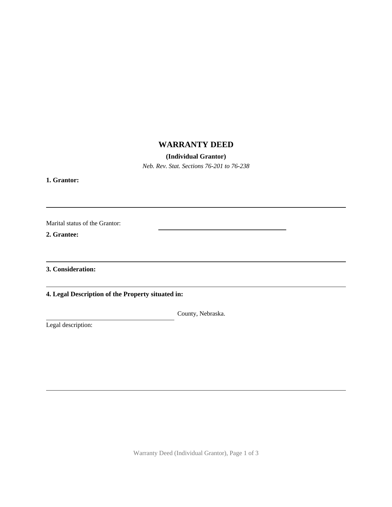 Cheyenne County Warranty Deed (Individual Grantor) Form
