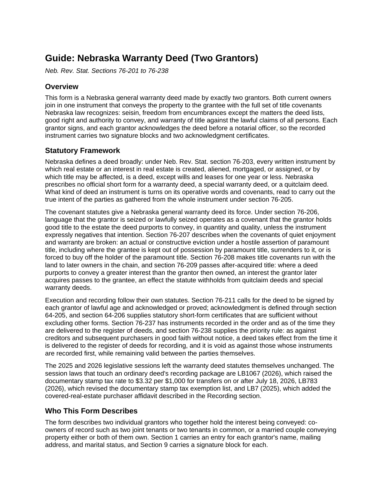 Sherman County Warranty Deed (Two Grantors) Guide