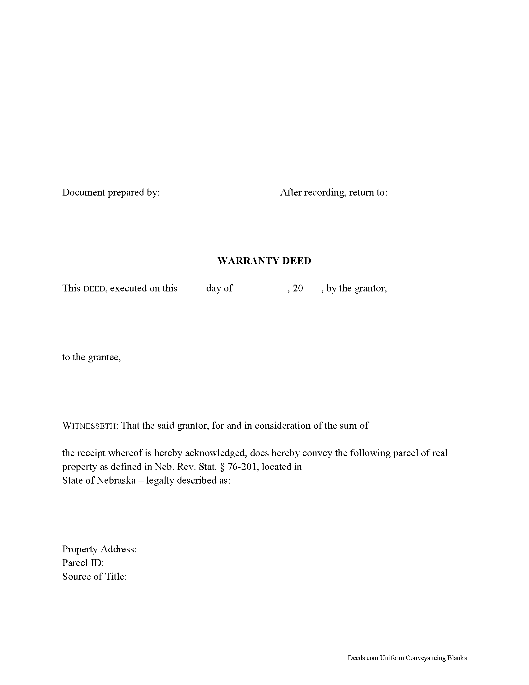 Cuming County Warranty Deed Form