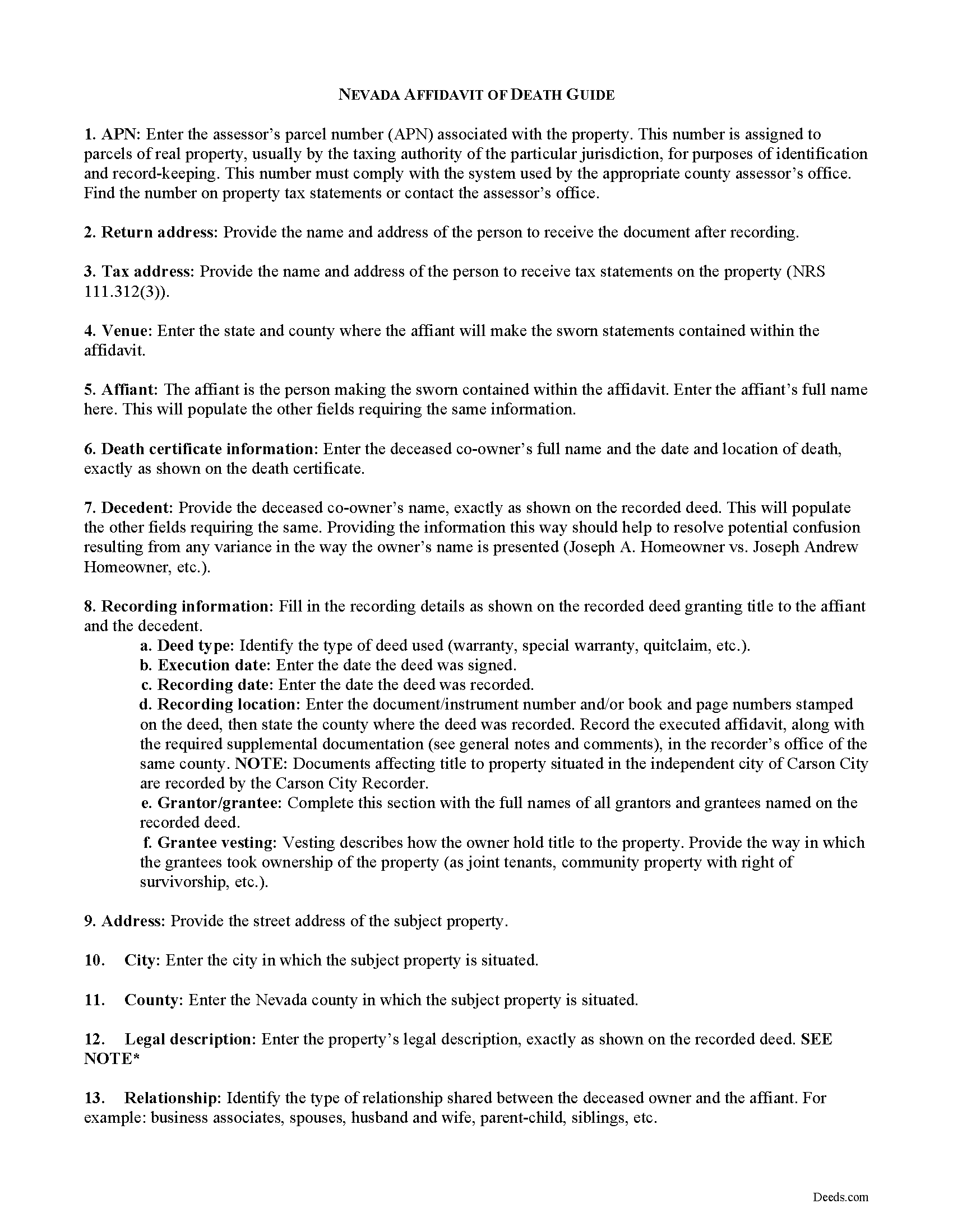 Nye County Affidavit Guide