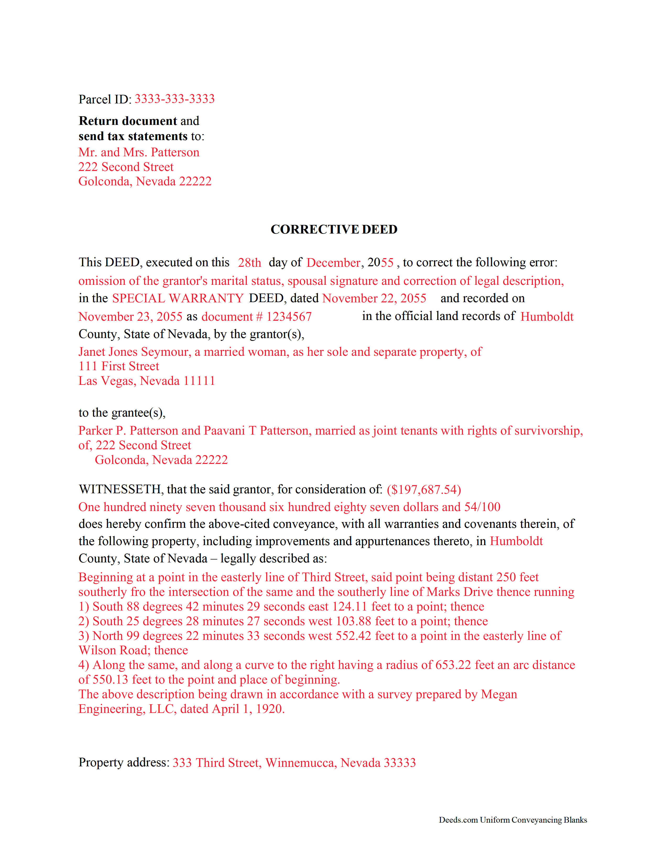 Lincoln County Completed Example of the Correction Deed Document
