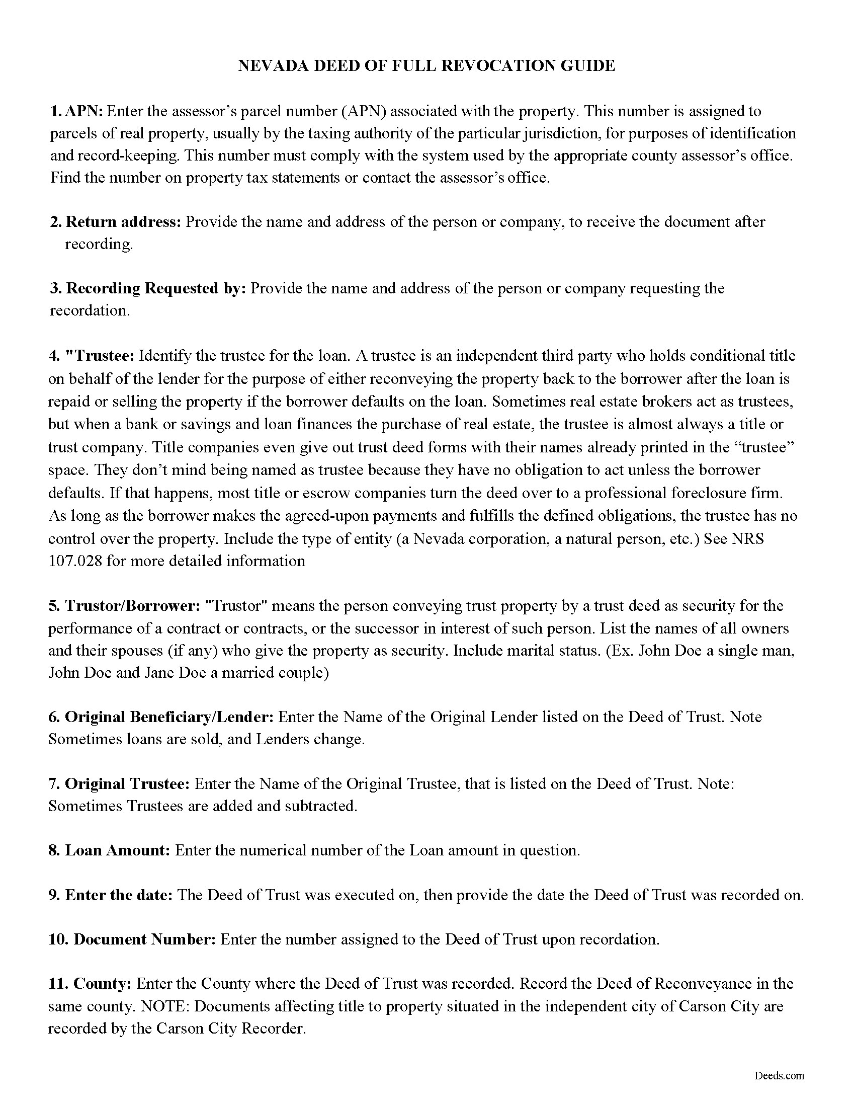 Nye County Guidelines for Deed of Full Reconveyance
