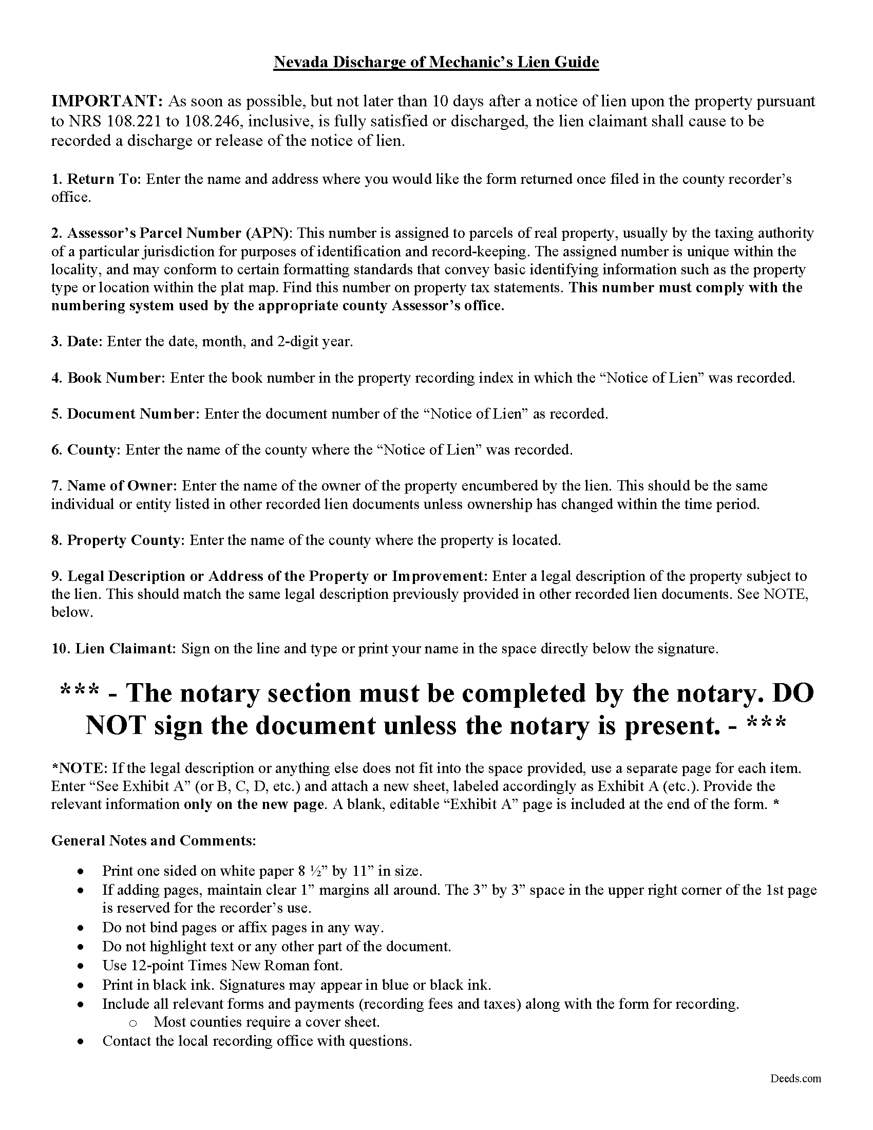 Nye County Discharge of Lien Guide