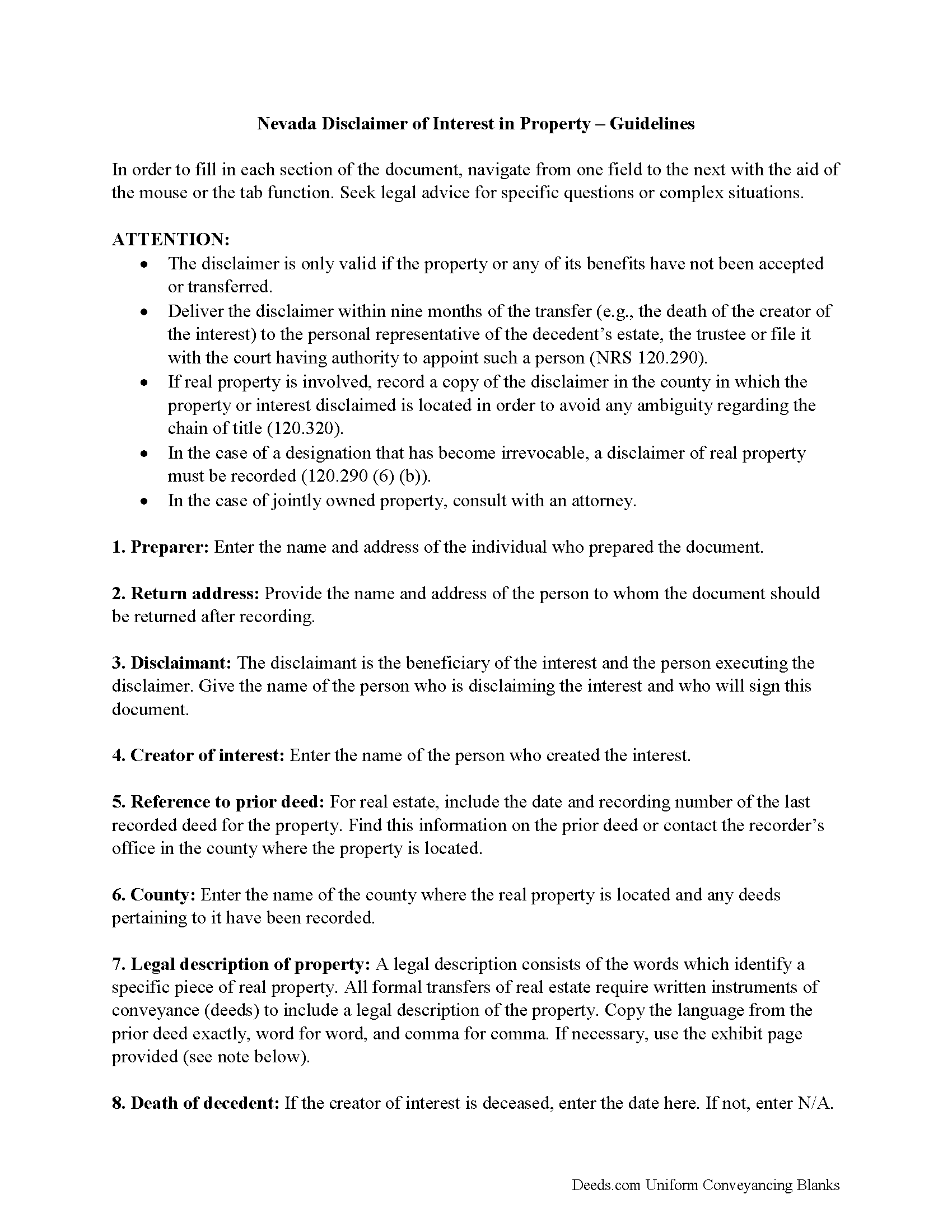 Churchill County Disclaimer of Interest Guide