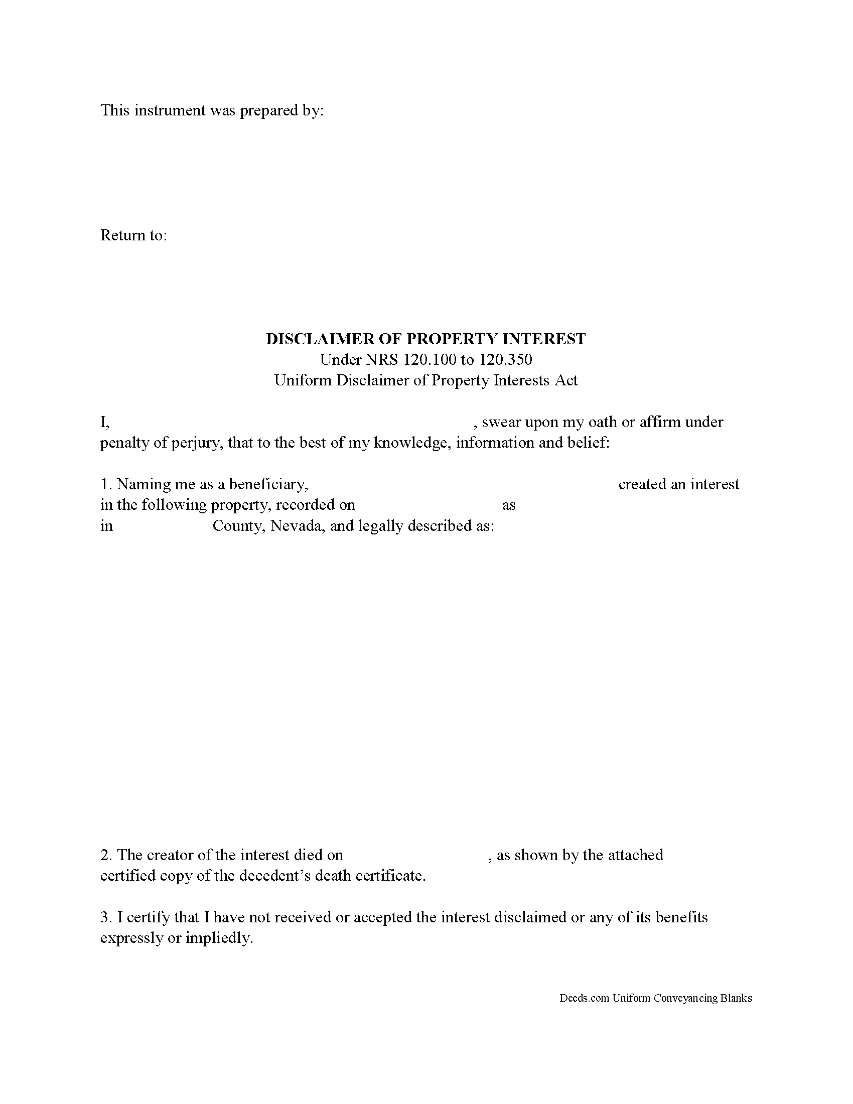 Churchill County Disclaimer of Interest Form