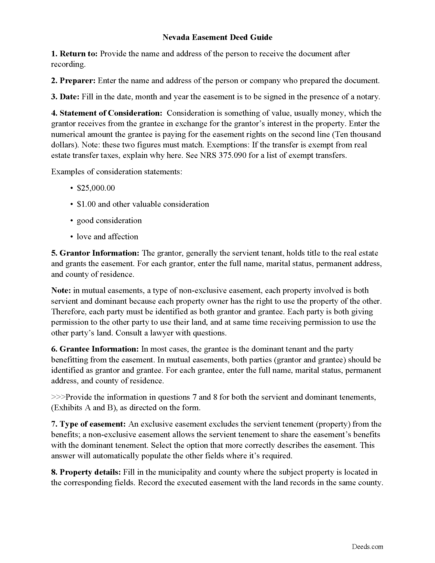 Nye County Easement Deed Guide