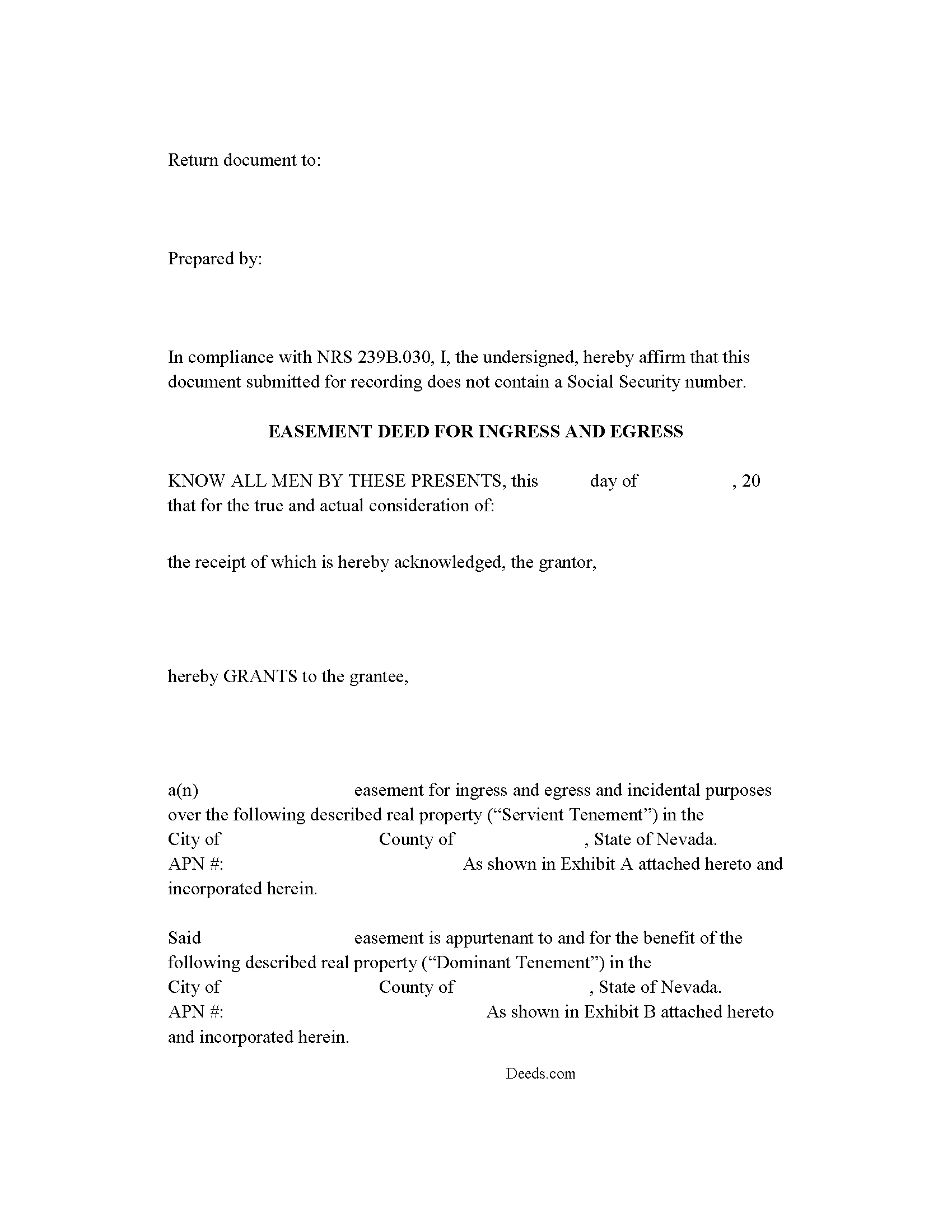 Nye County Easement Deed Form