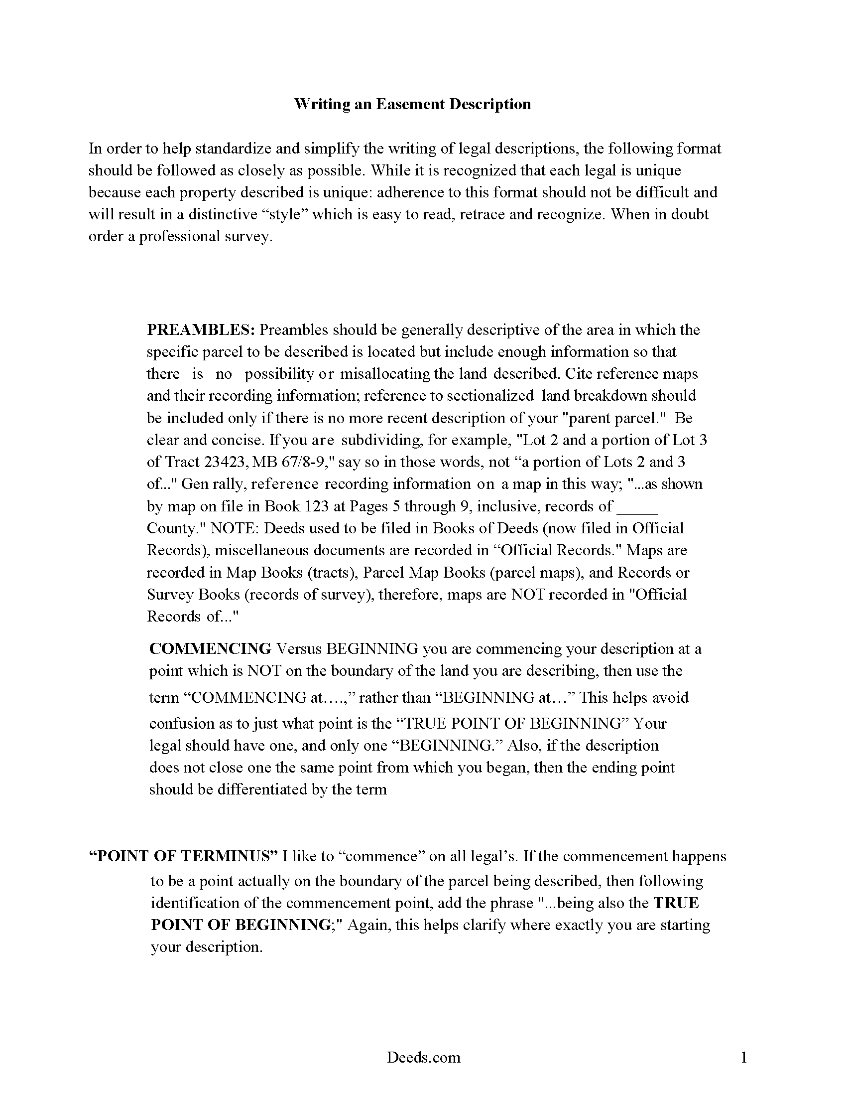 Nye County Guide to Writing an Easement Description