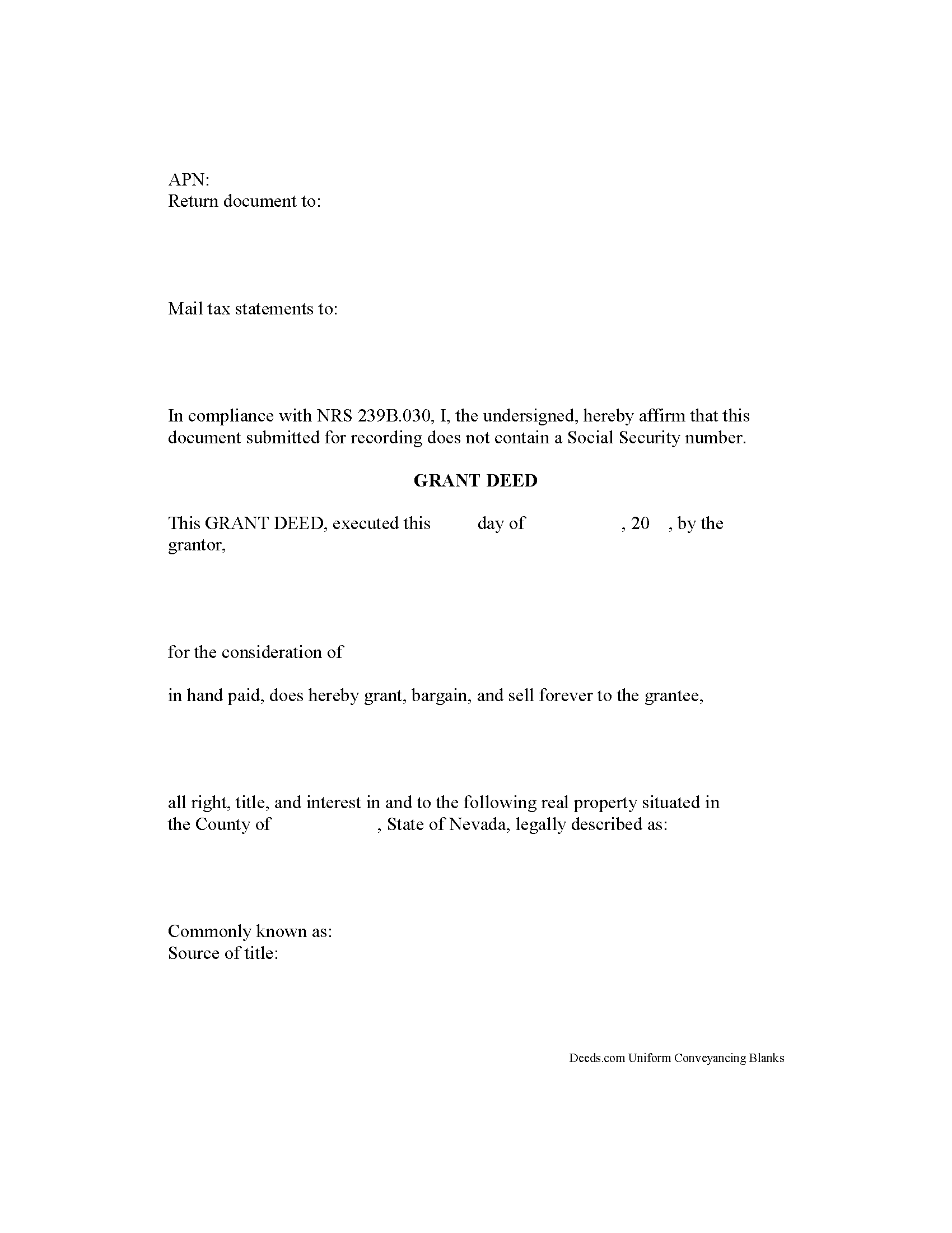 Nye County Grant Deed Form