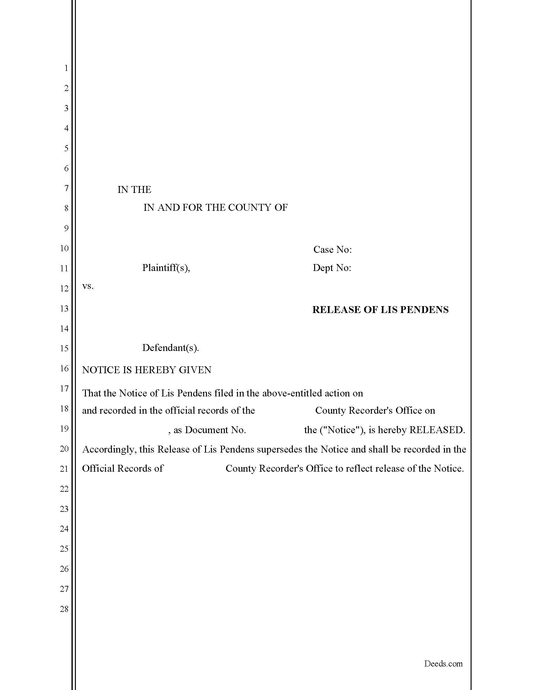 Lincoln County Lis Pendens Release Form