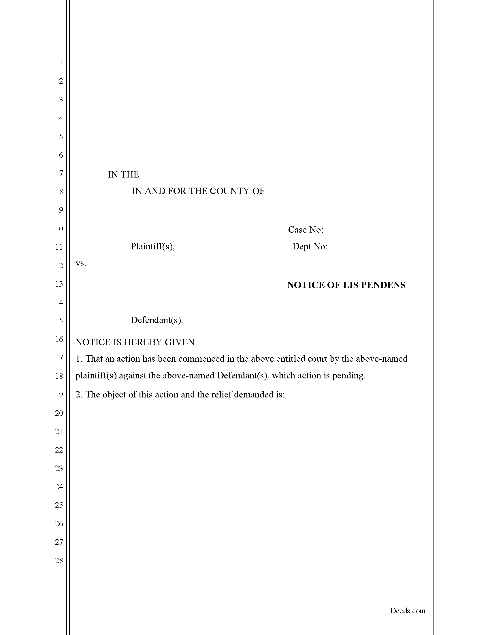 Nye County Lis Pendens Form