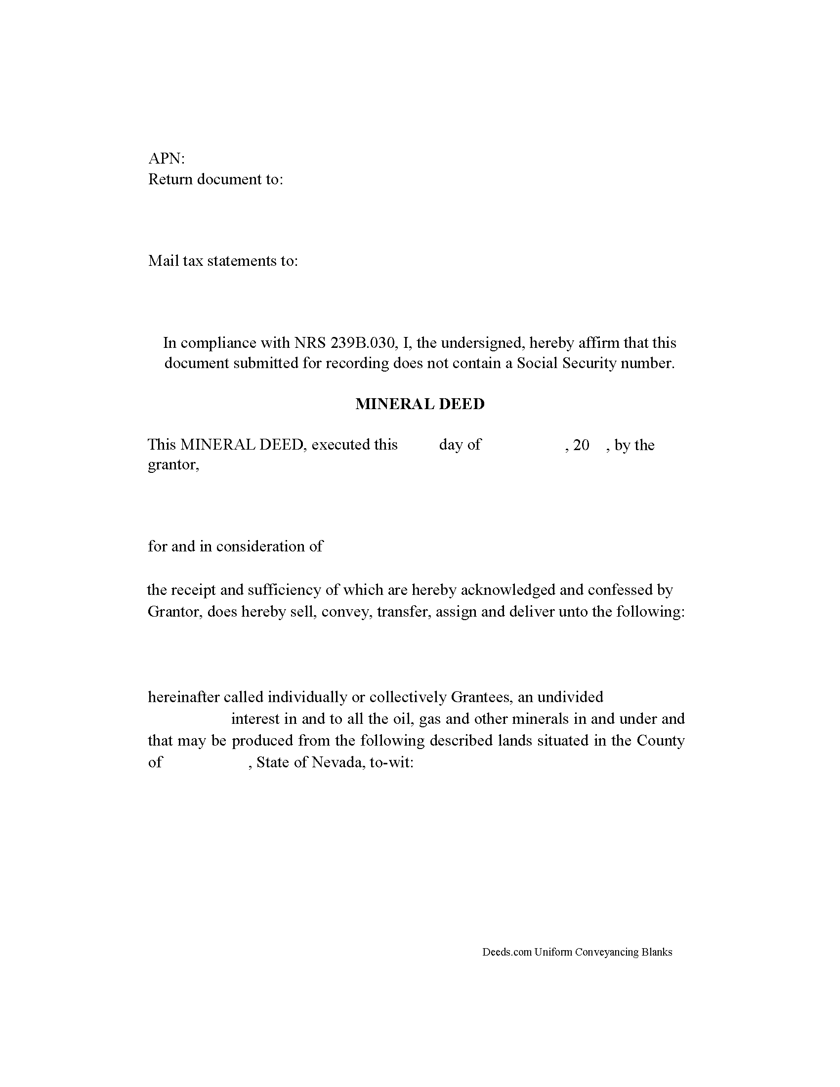 Nye County Mineral Deed Form