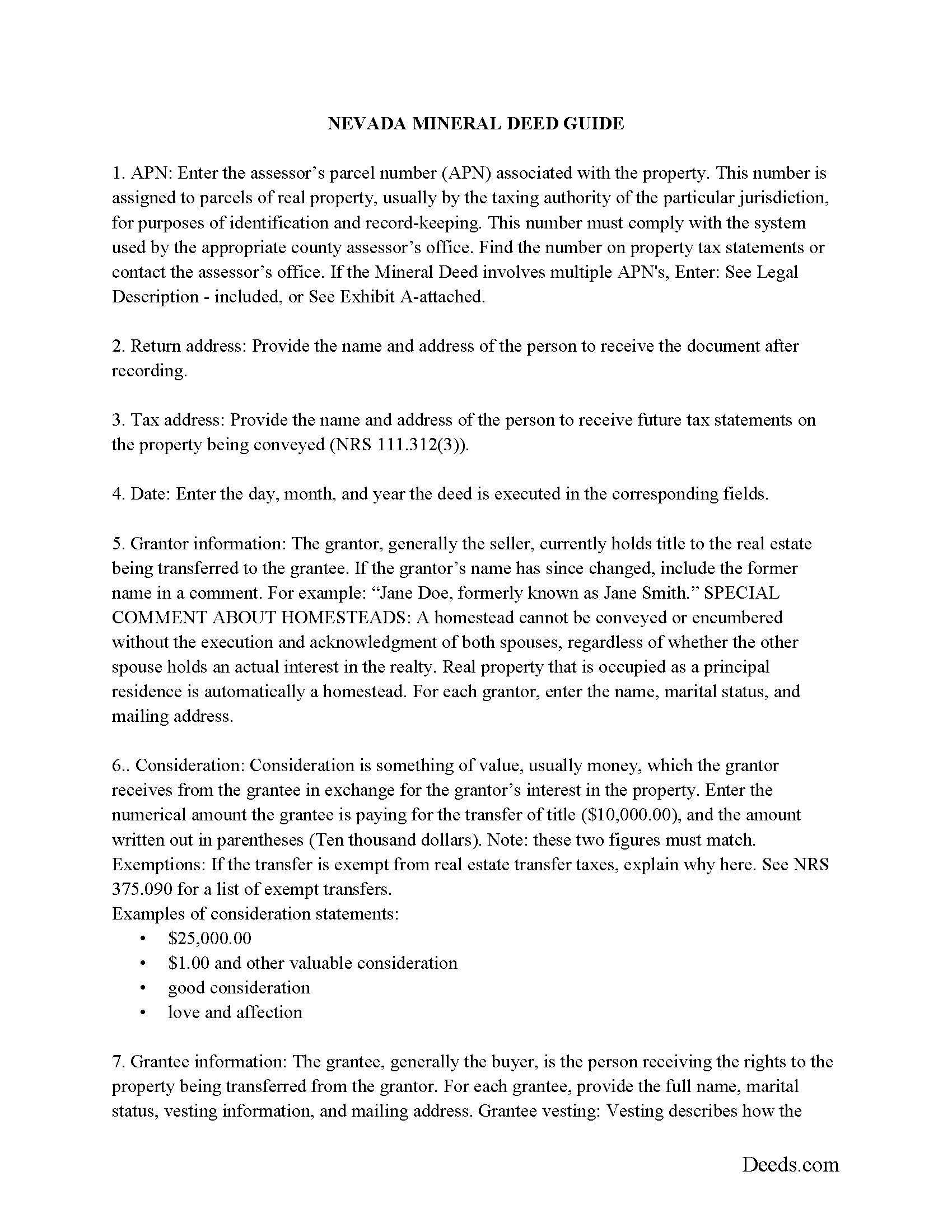 Nye County Mineral Quitclaim Deed Guide