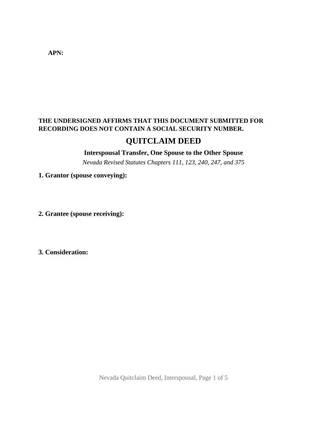 Nevada Quitclaim Deed (Interspousal)