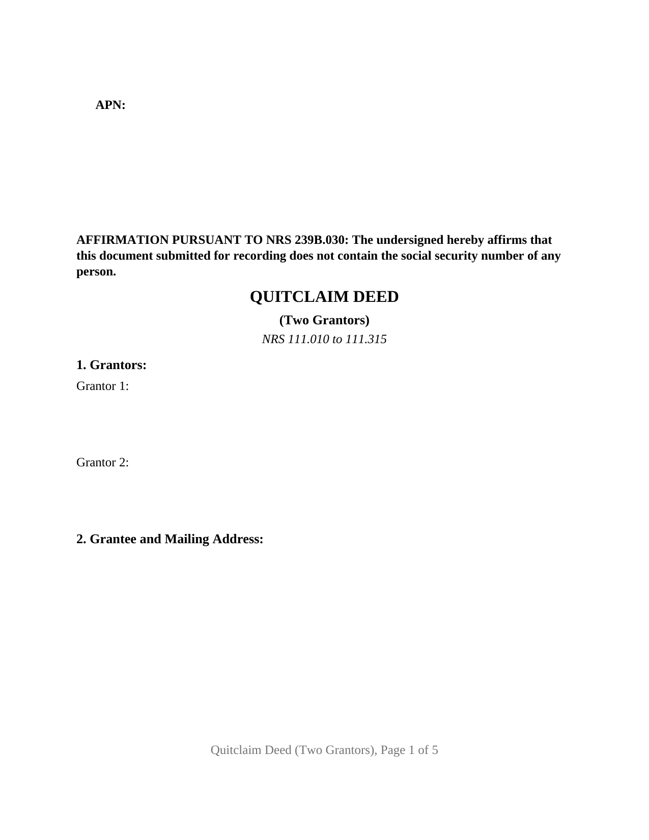 Nevada Quitclaim Deed (Two Grantors)