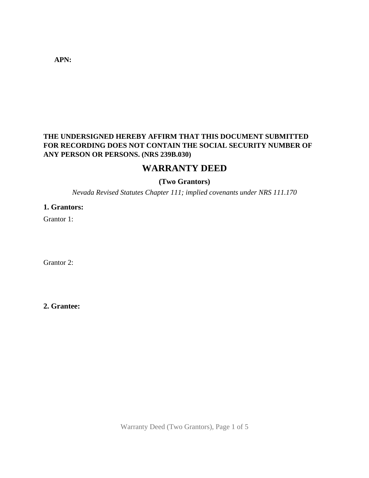 Nevada Warranty Deed (Two Grantors)