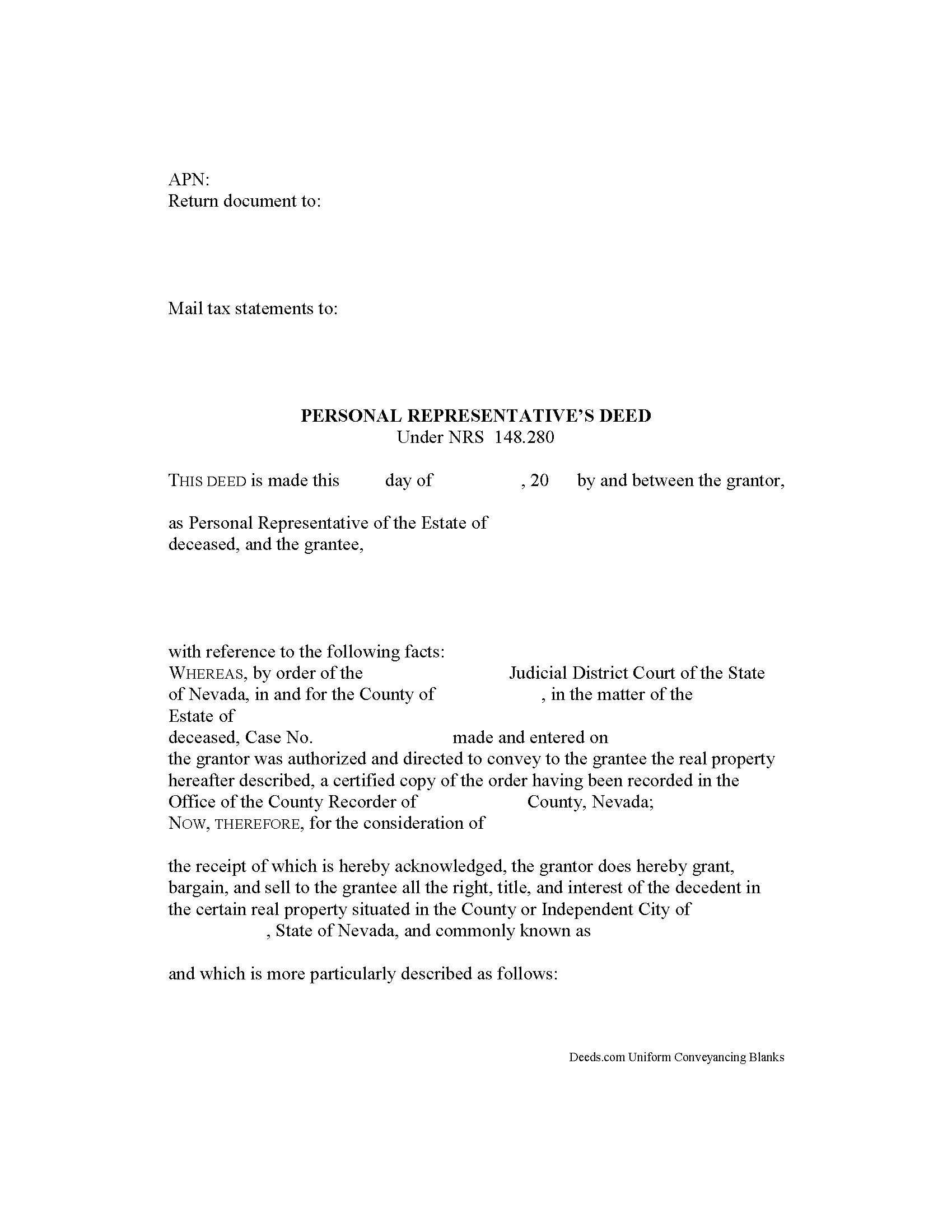 Lincoln County Personal Representative Deed of Sale Form