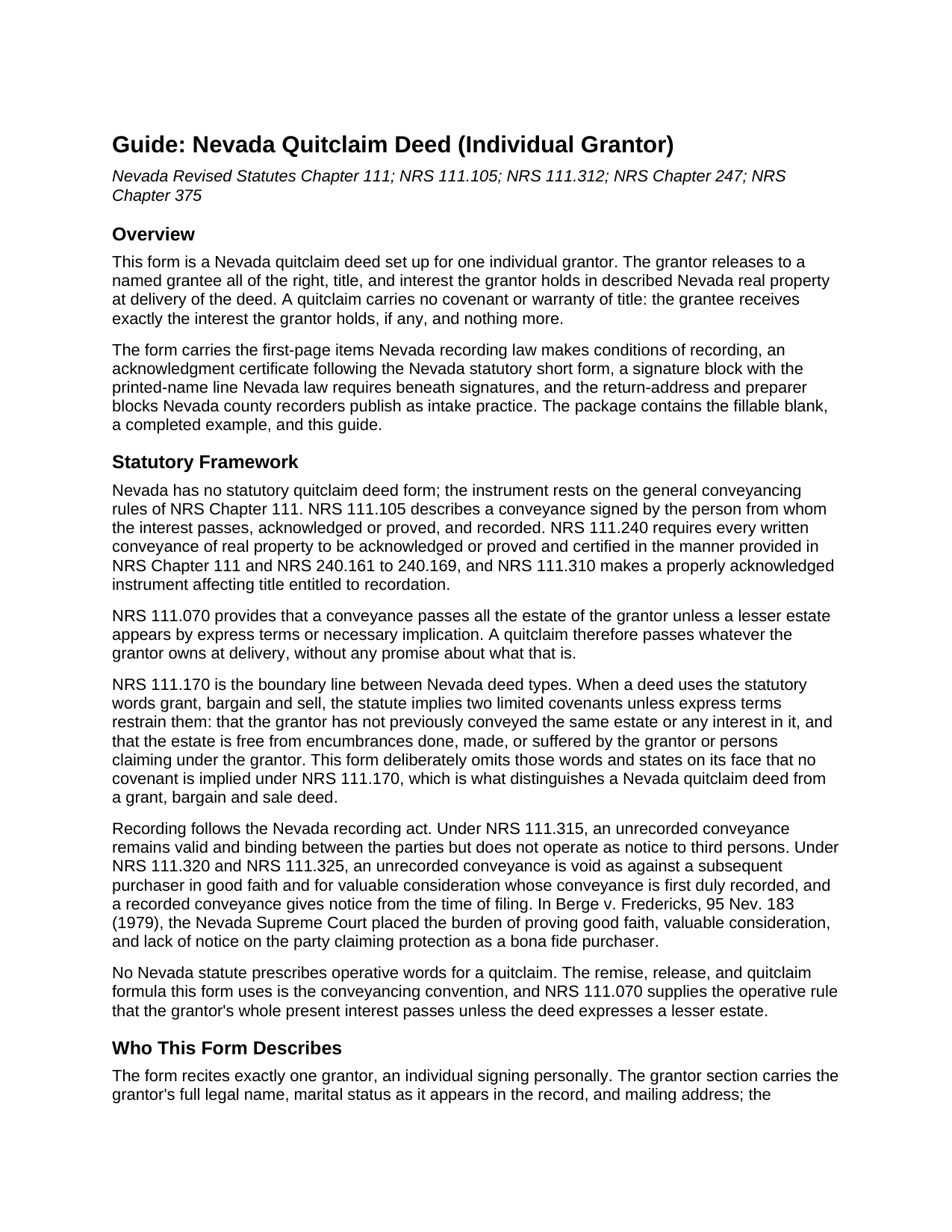 Mineral County Quitclaim Deed (Individual Grantor) Guide