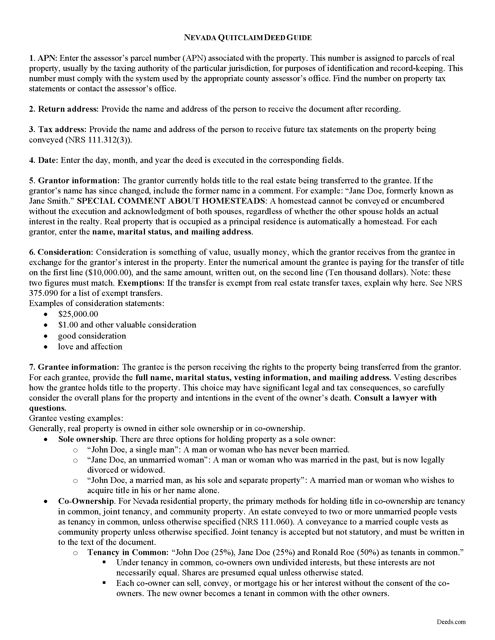 Nye County Quitclaim Deed Guide