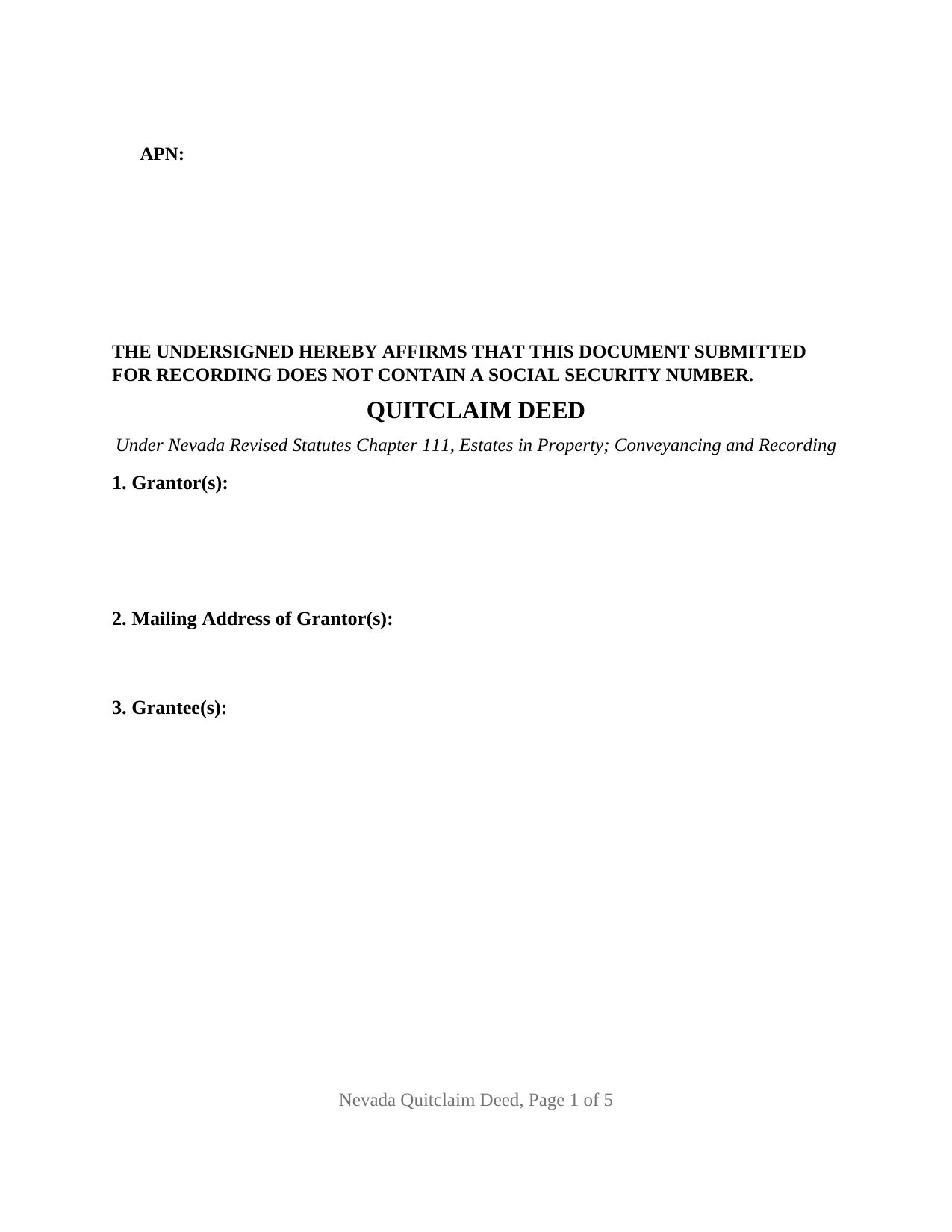 Clark County Quitclaim Deed Form