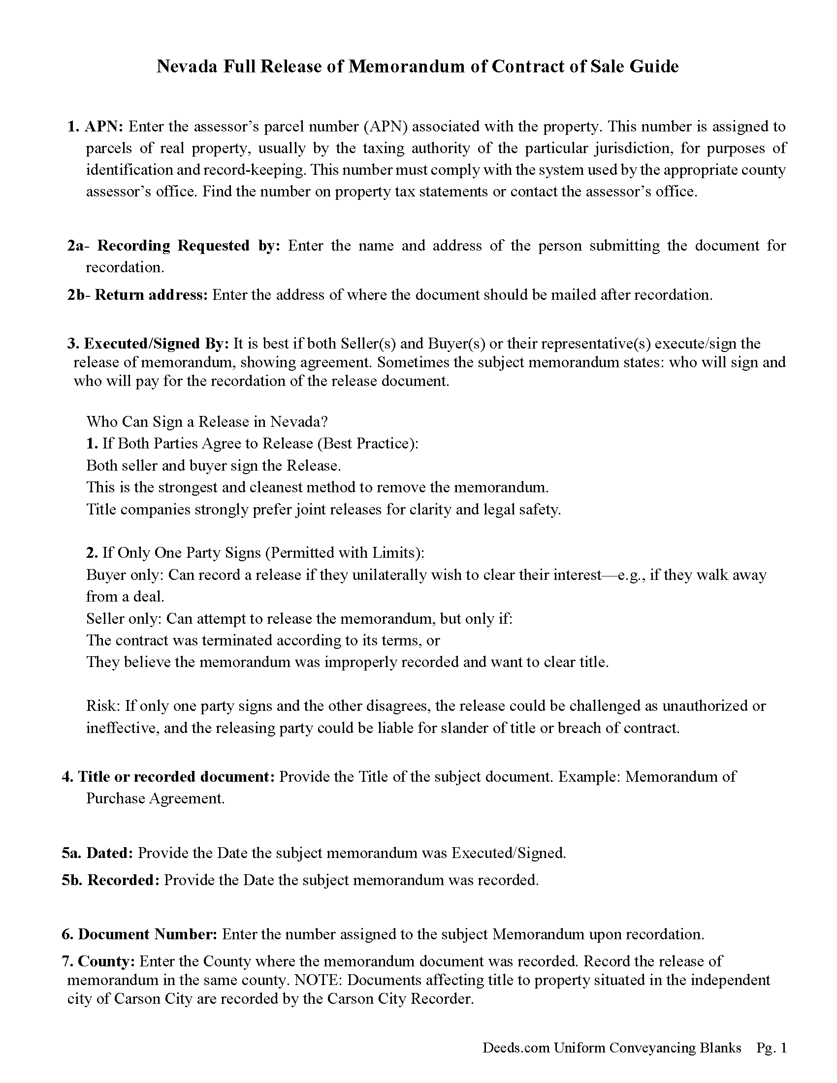 Lincoln County Release of Memorandum of Contract of Sale Guide