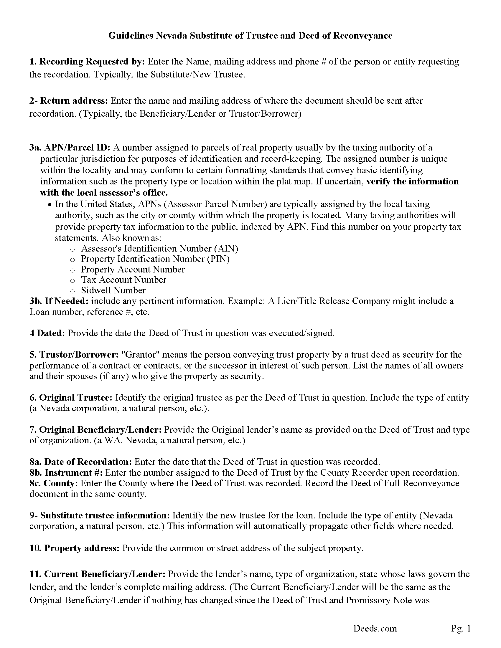 Nye County Substitution of Trustee and Deed of Reconveyance Guide