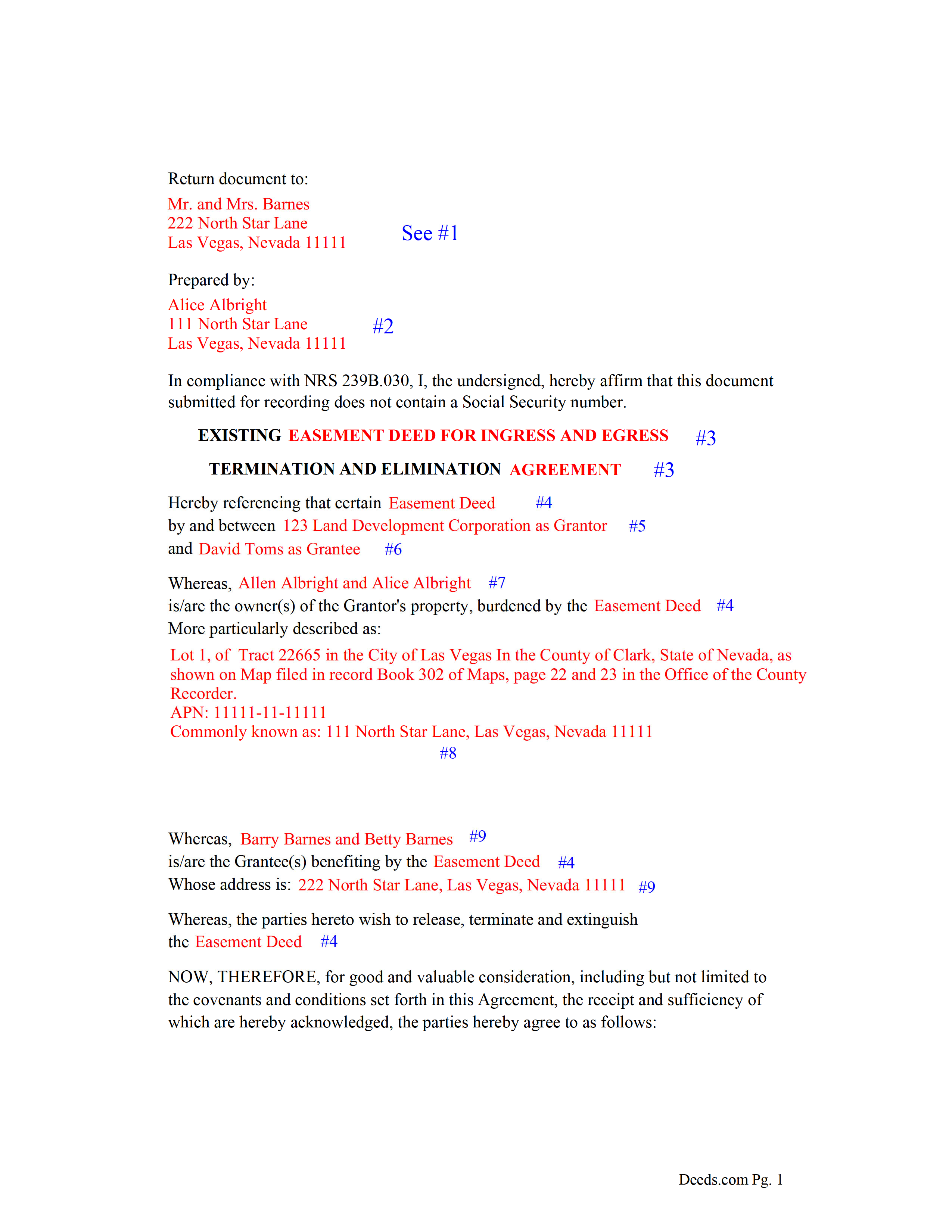 Completed Example of the Release of Easement Document