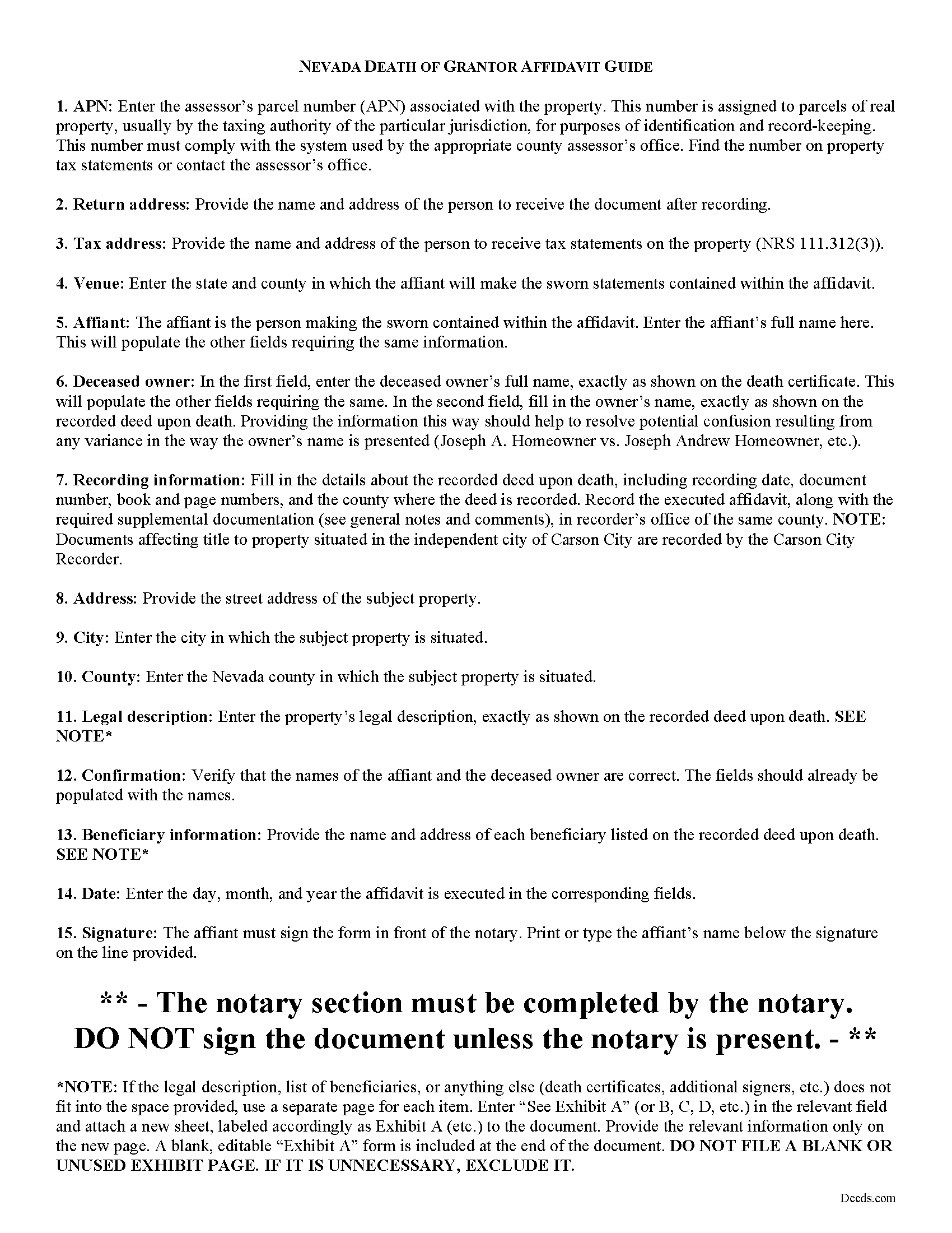 Eureka County Transfer on Death Affidavit Guide