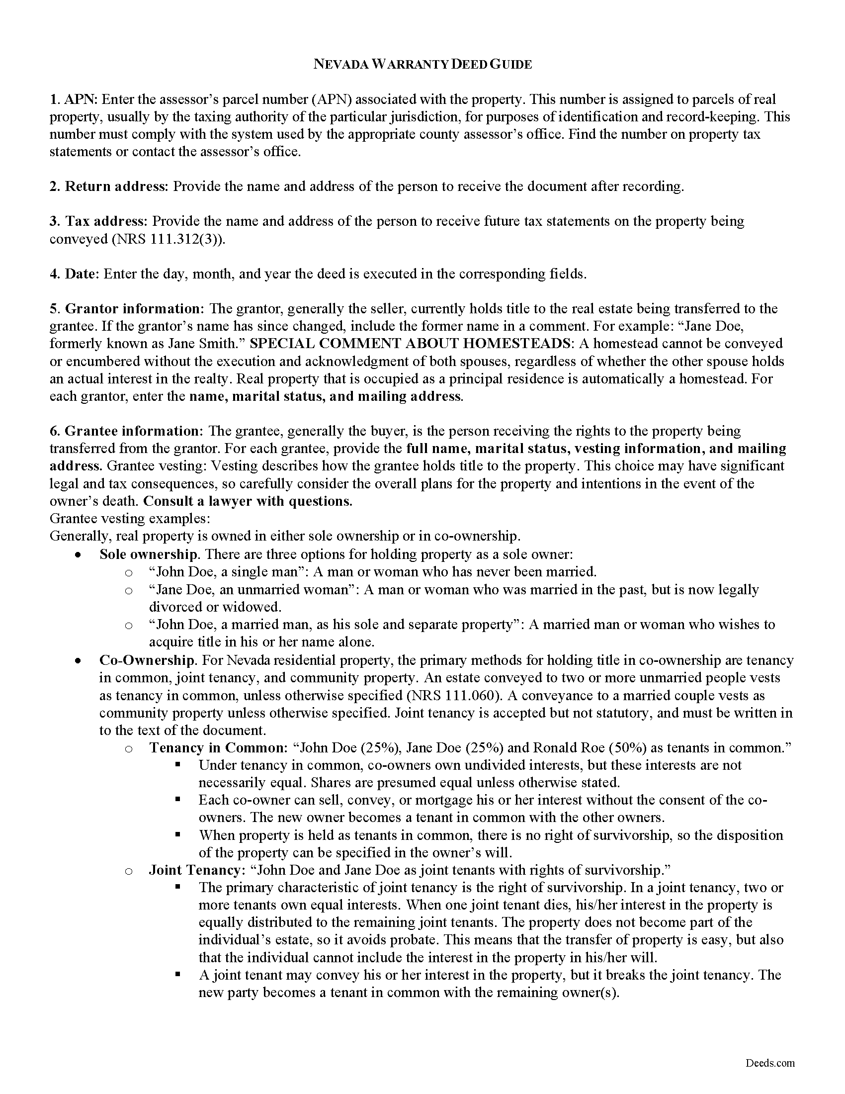Nye County Warranty Deed Guide