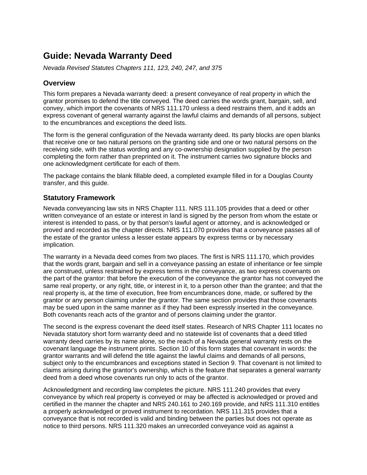 Storey County Warranty Deed Guide