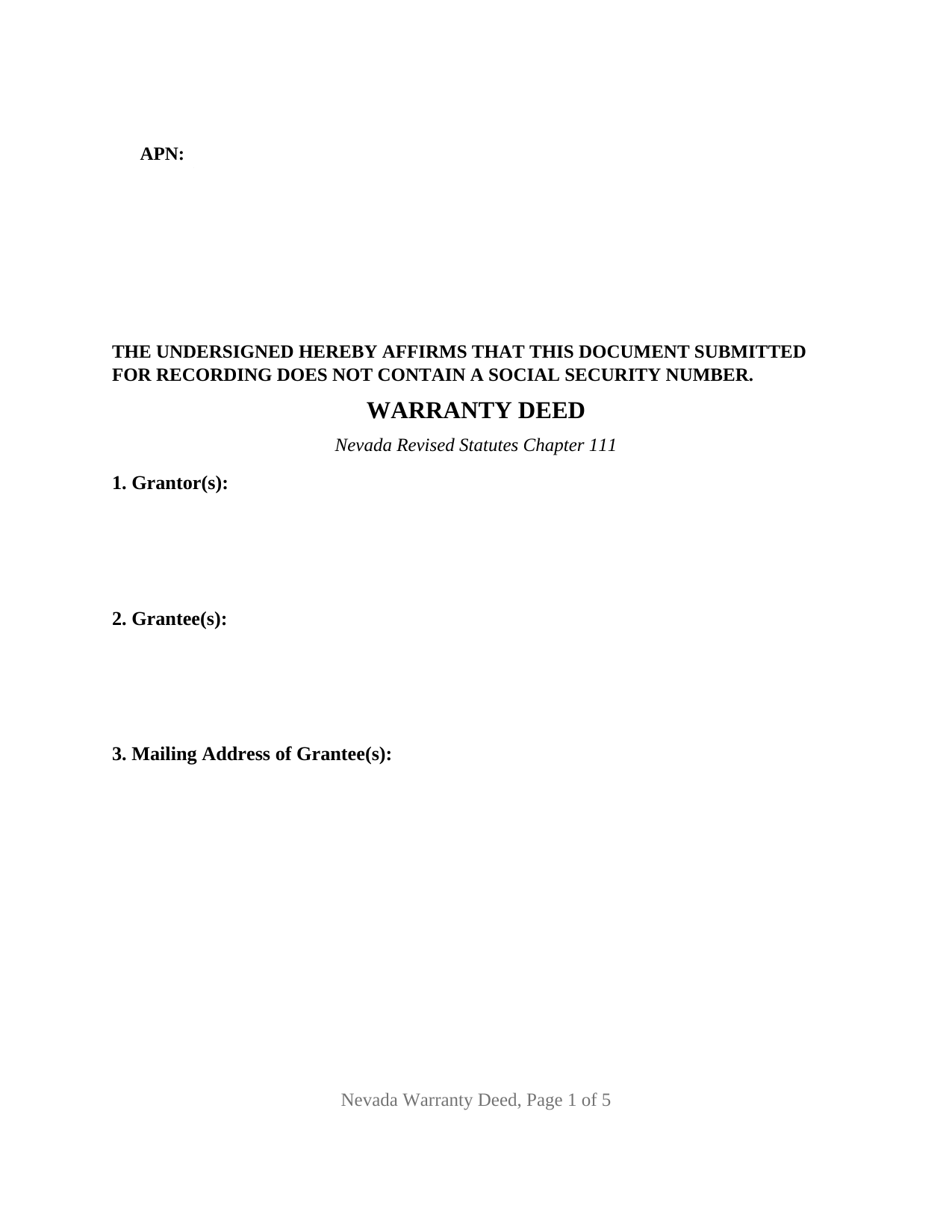 Storey County Warranty Deed Form