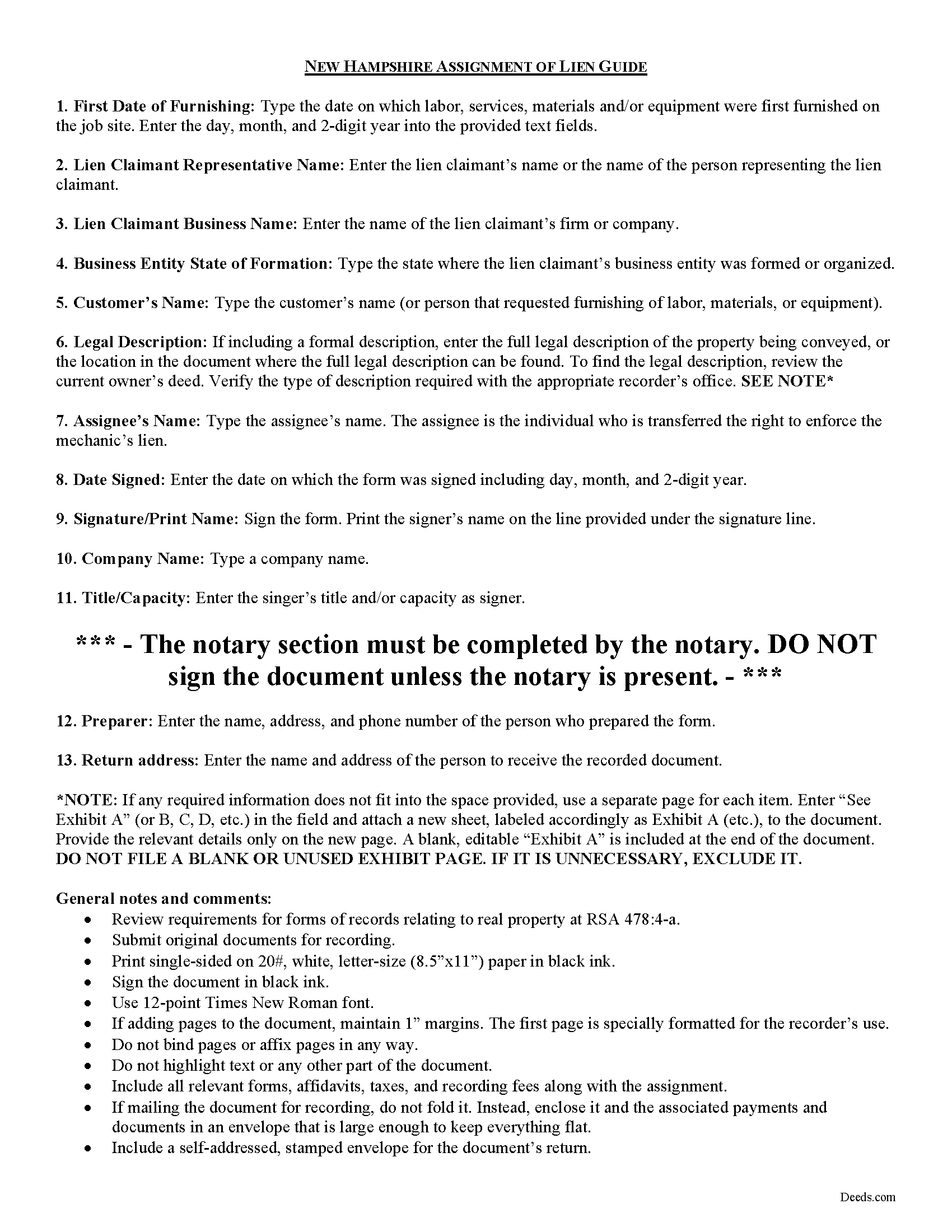 Merrimack County Assignment of Mechanics Lien Guide