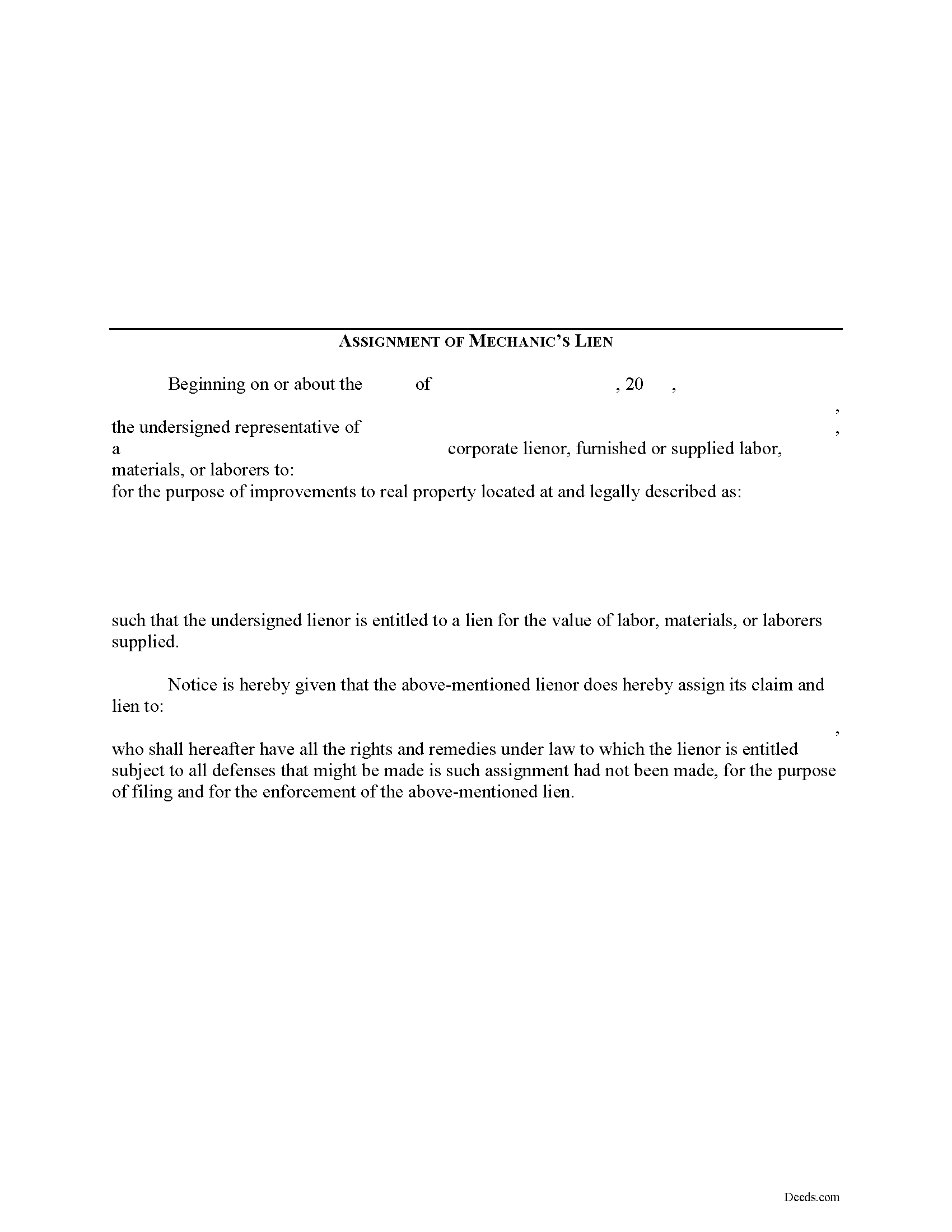 Merrimack County Assignment of Lien Form