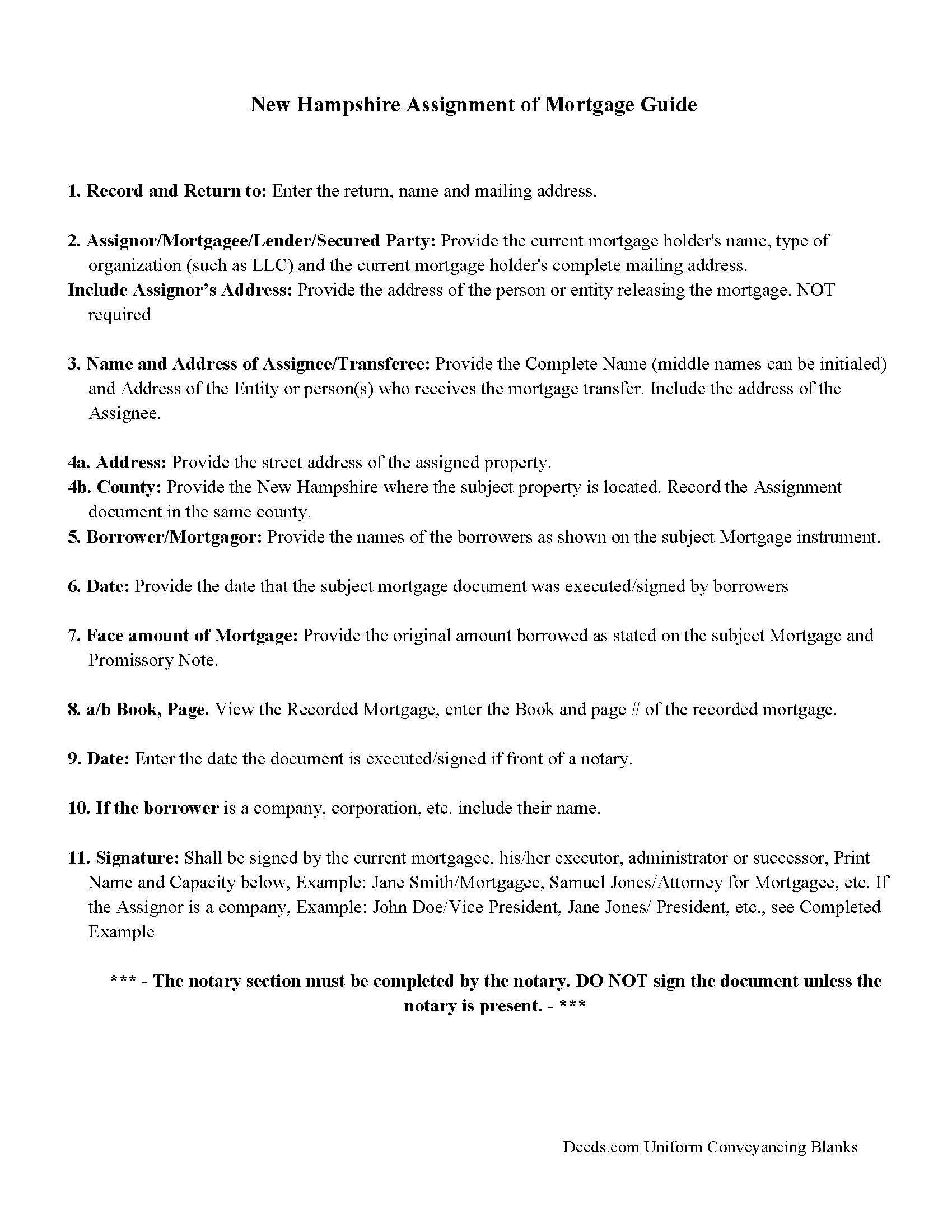 Merrimack County Assignment of Mortgage Guidelines