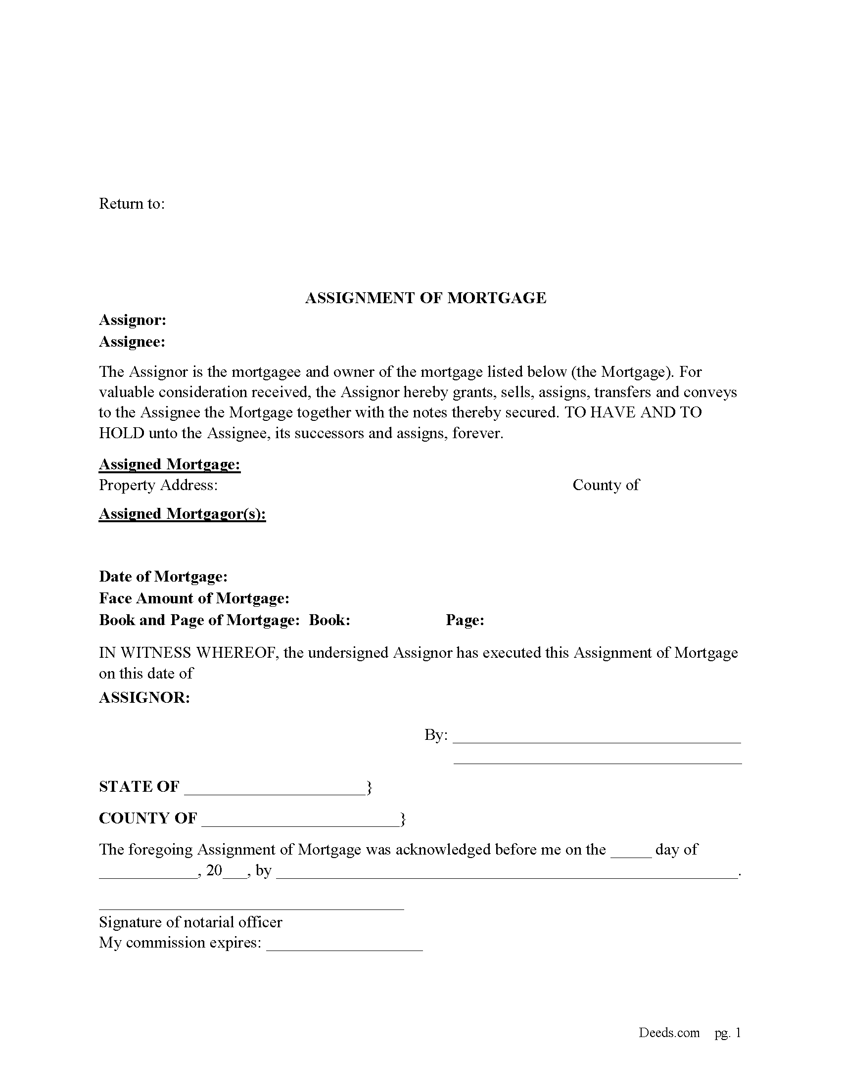 Assignment of Mortgage Form