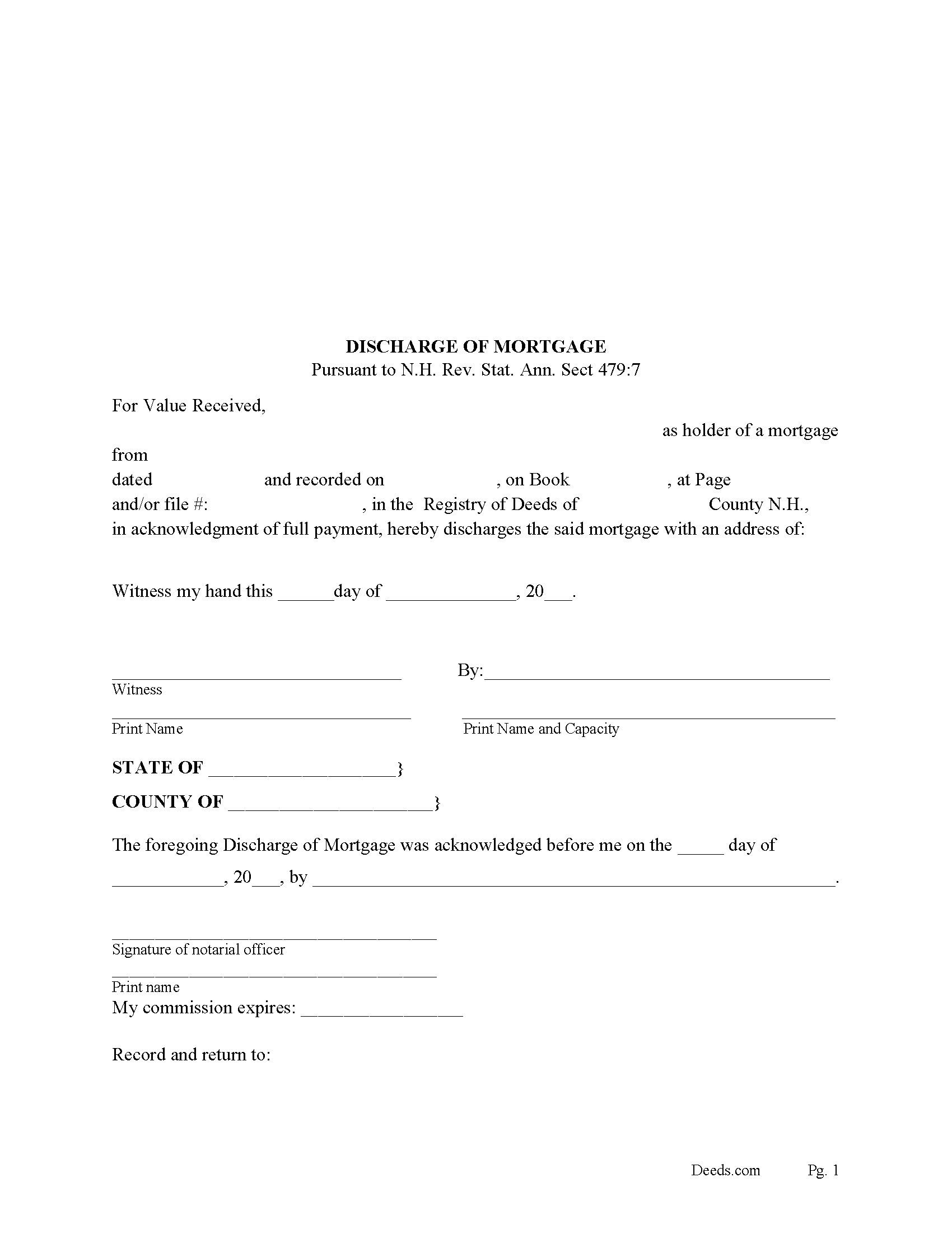 Discharge of Mortgage Form
