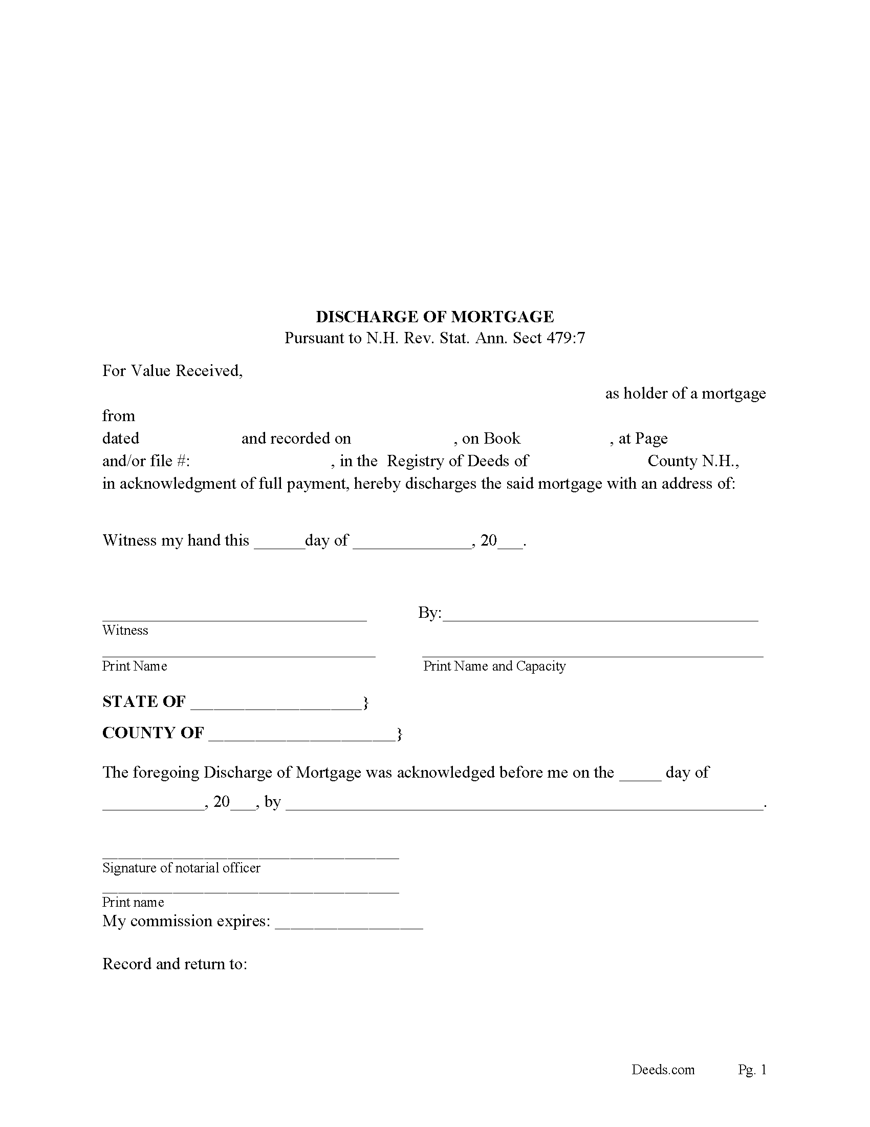 Merrimack County Discharge of Mortgage Form