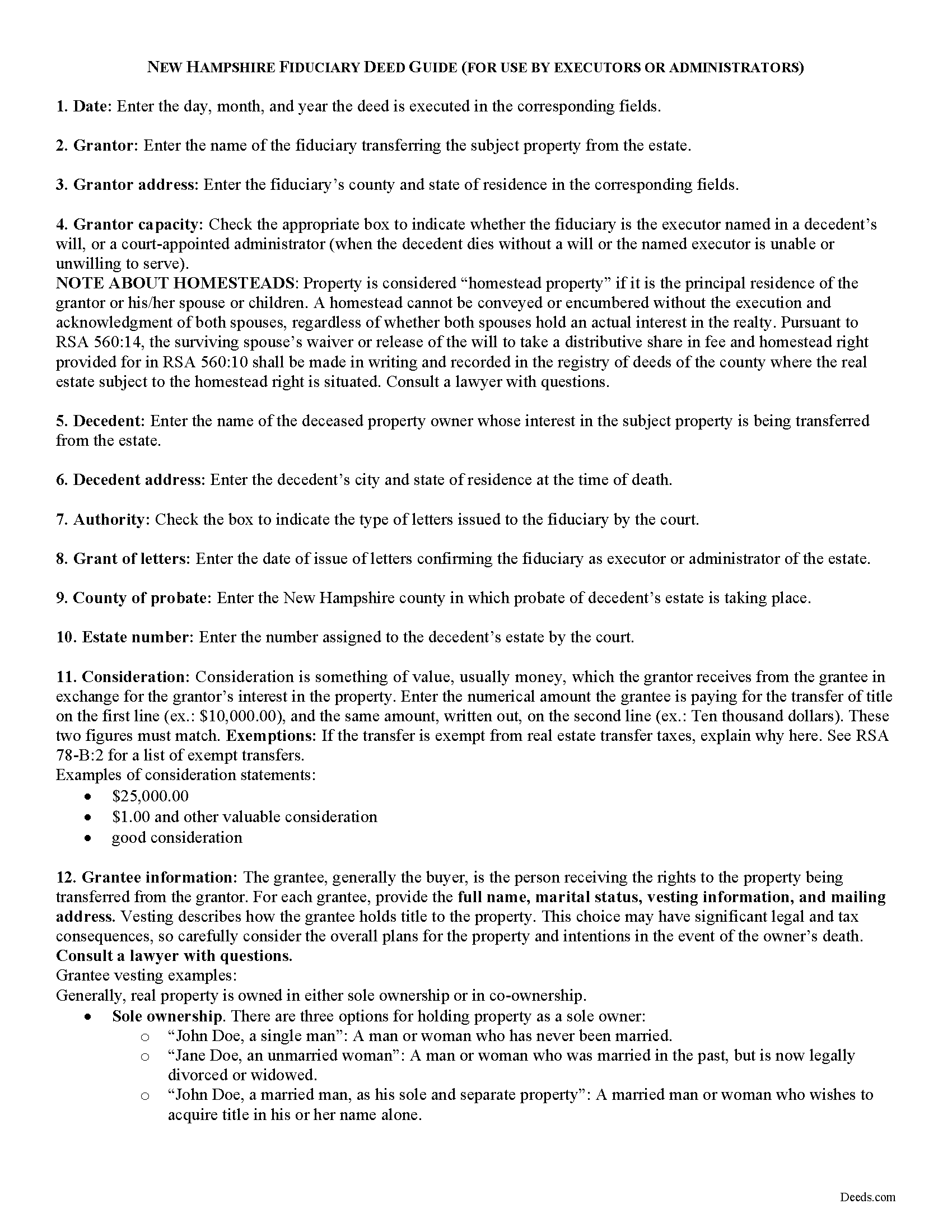 Coos County Fiduciary Deed Guide
